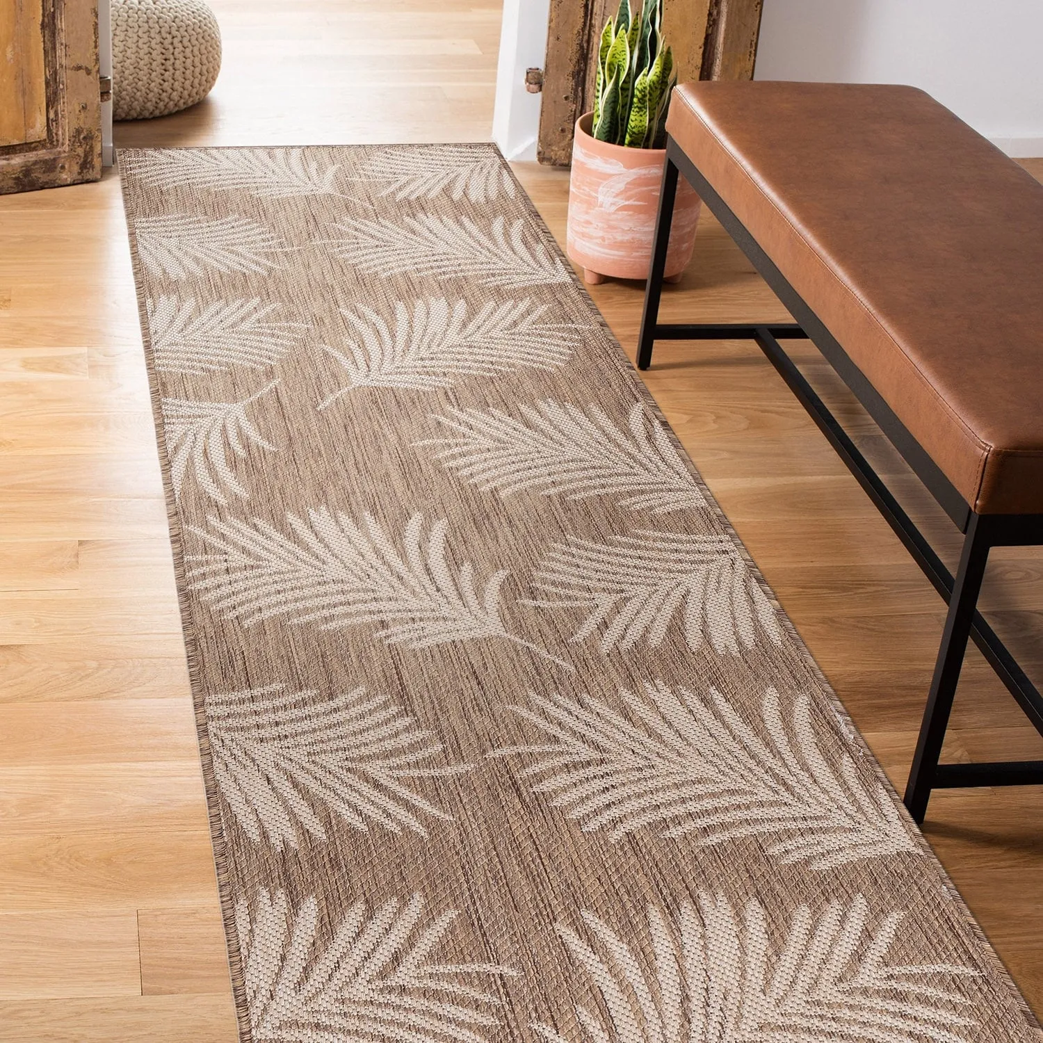World Rug Gallery Contemporary Palm Leaves Textured Flat Weave Indoor/Outdoor Area Rug