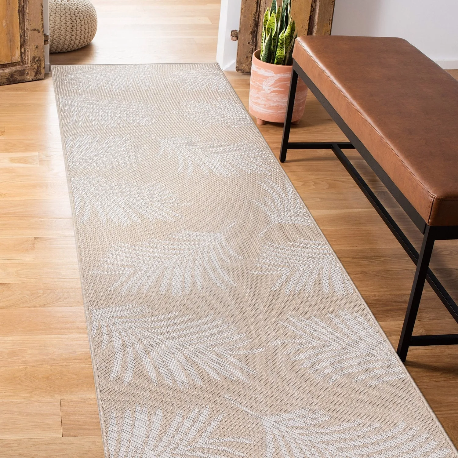 World Rug Gallery Contemporary Palm Leaves Textured Flat Weave Indoor/Outdoor Area Rug