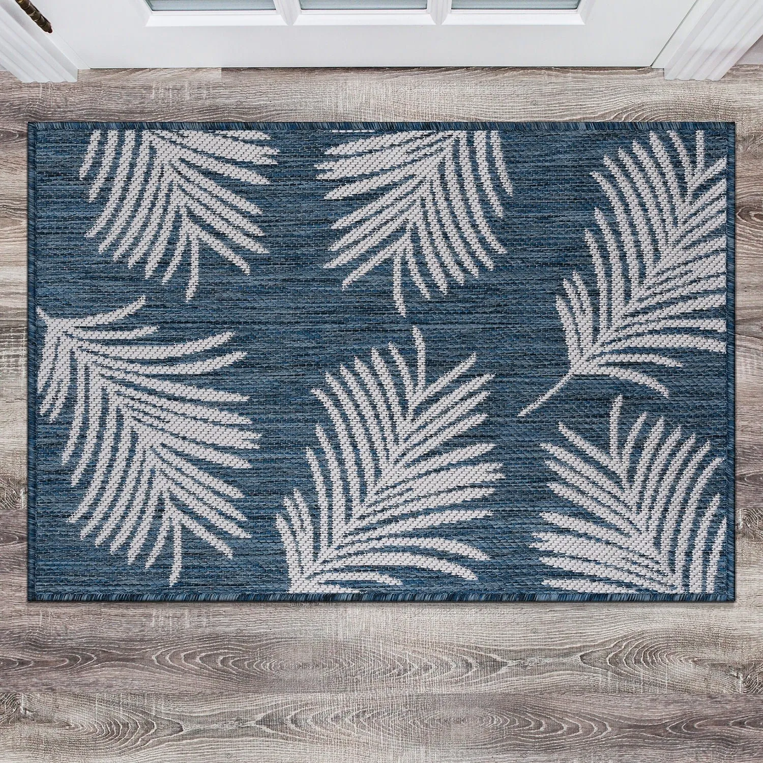 World Rug Gallery Contemporary Palm Leaves Textured Flat Weave Indoor/Outdoor Area Rug