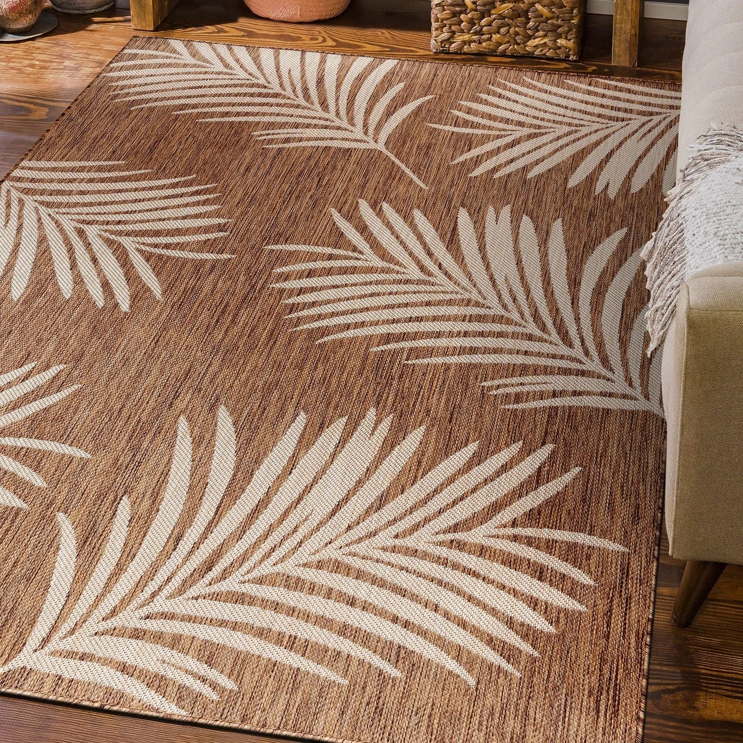 World Rug Gallery Contemporary Palm Leaves Textured Flat Weave Indoor/Outdoor Area Rug