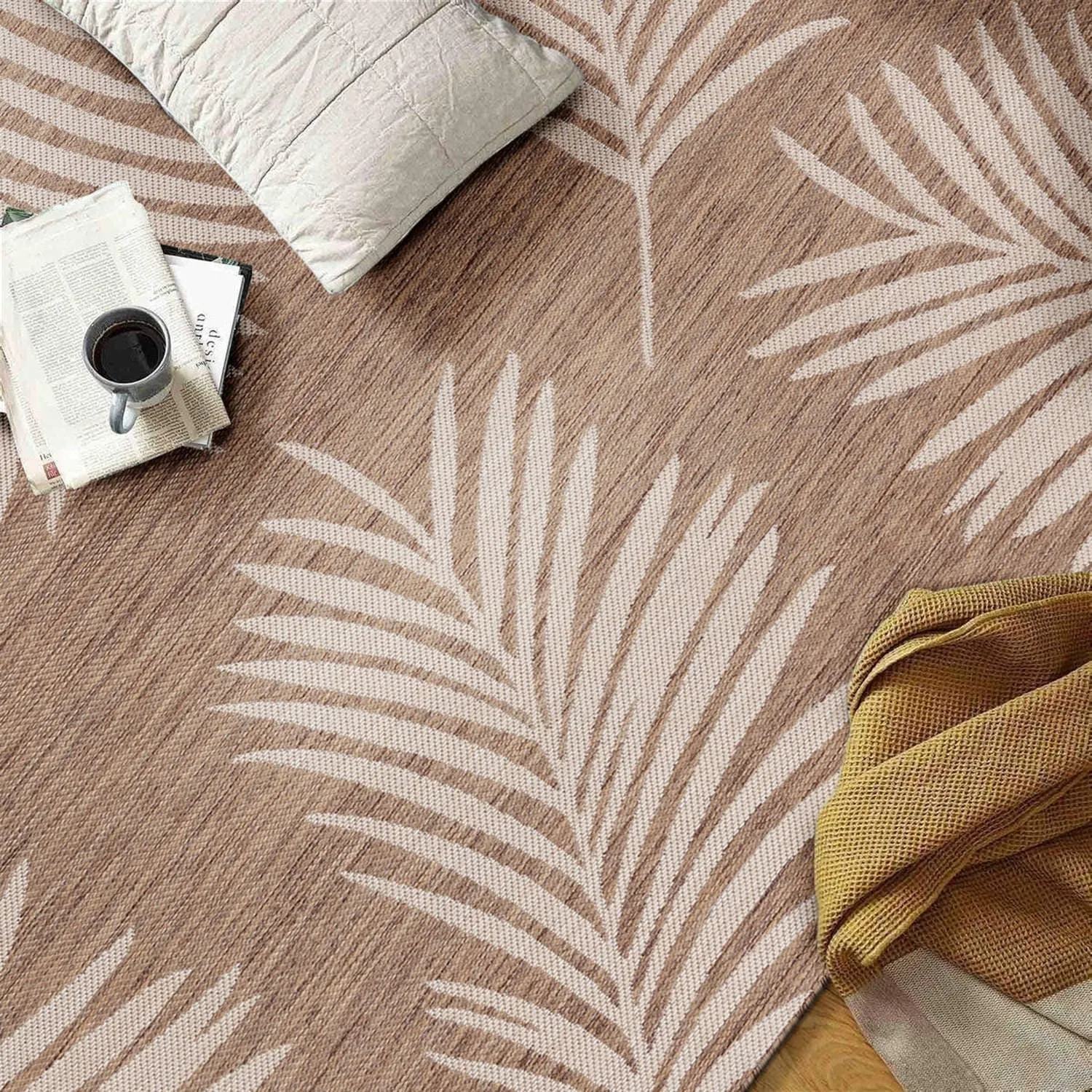 World Rug Gallery Contemporary Palm Leaves Textured Flat Weave Indoor/Outdoor Area Rug