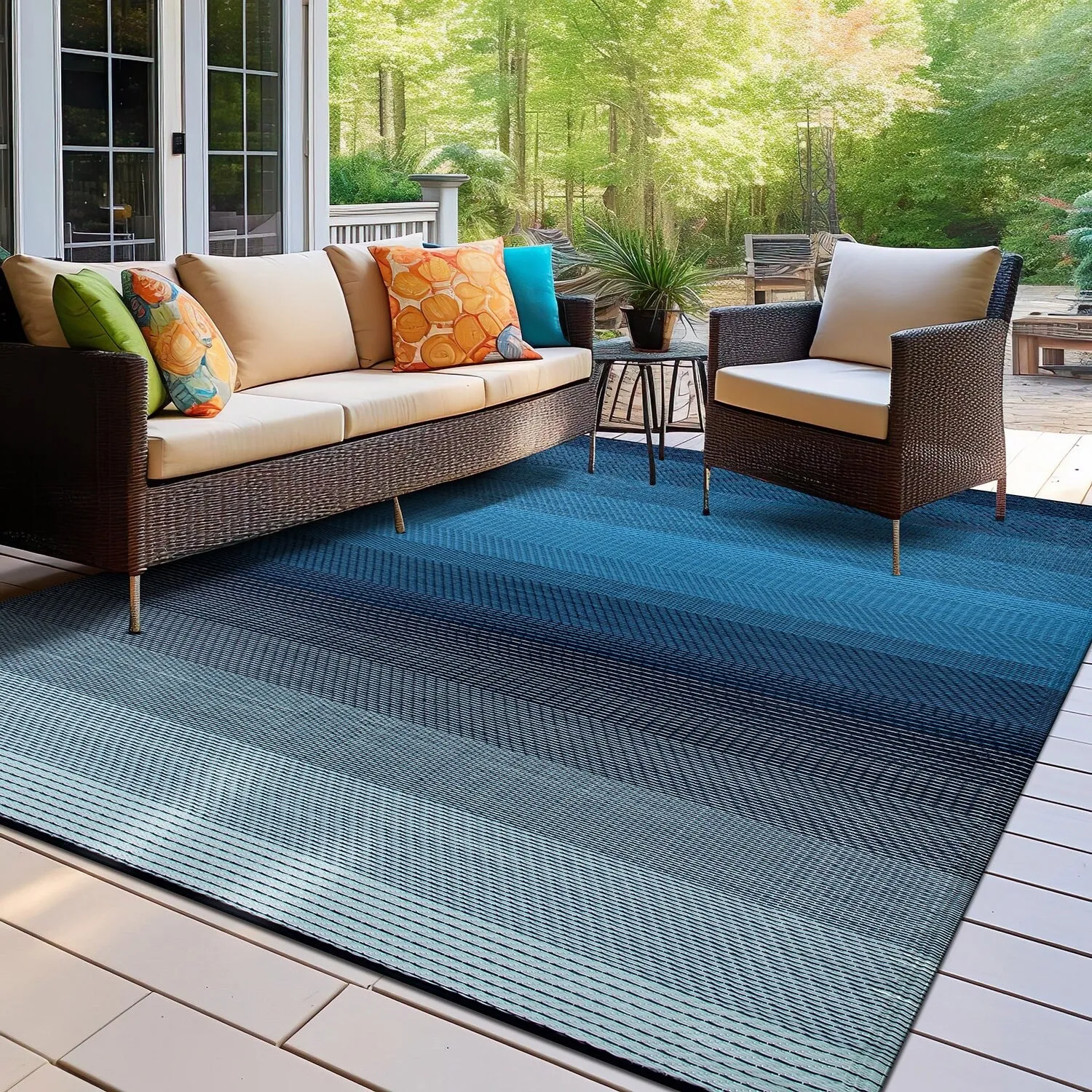 World Rug Gallery Contemporary Stripe Shade Geometric Reversible Recycled Plastic Outdoor Rugs