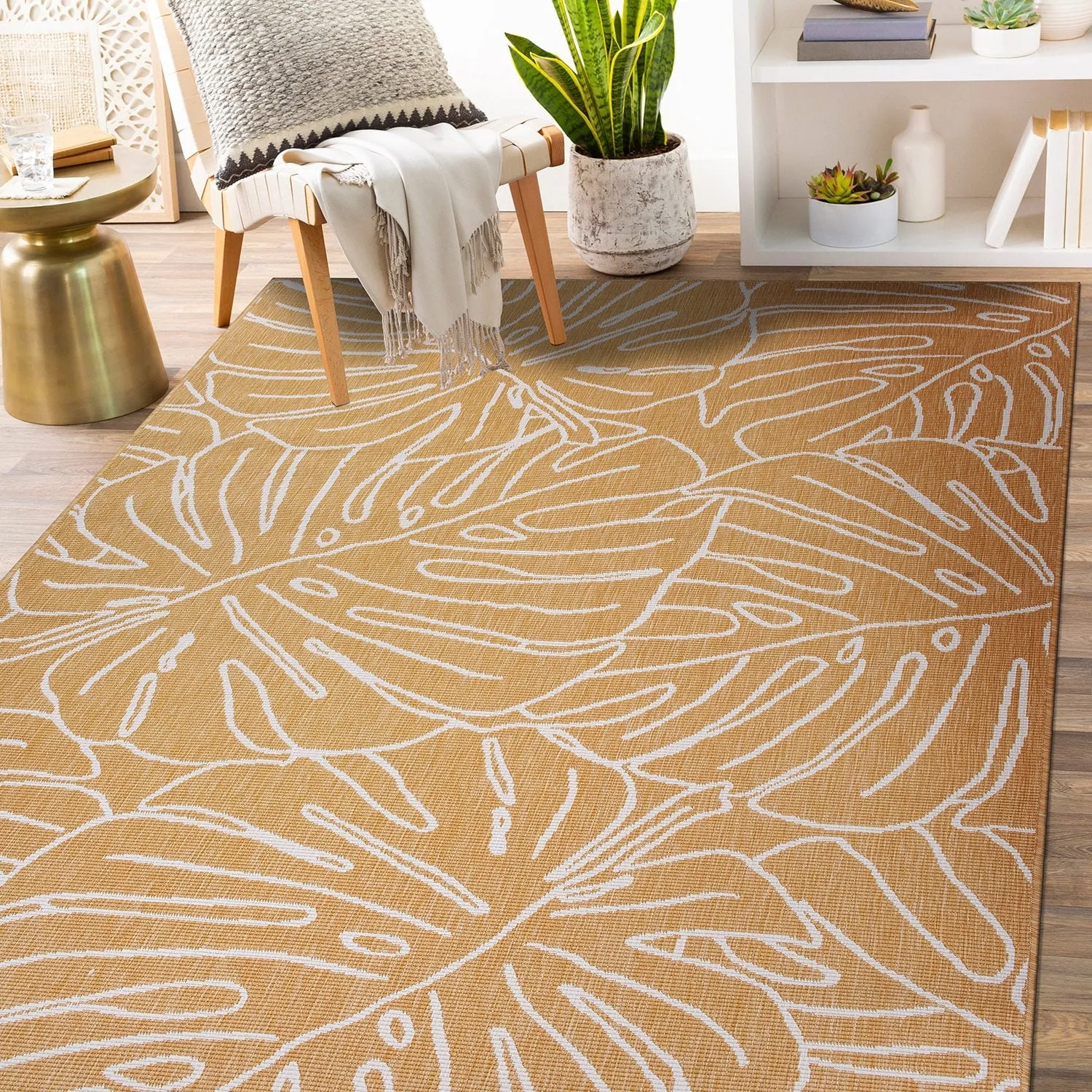World Rug Gallery Contemporary Tropical Leaves Indoor/Outdoor Area Rug