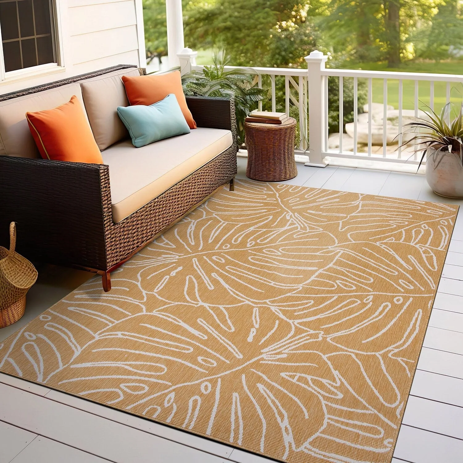 World Rug Gallery Contemporary Tropical Leaves Indoor/Outdoor Area Rug