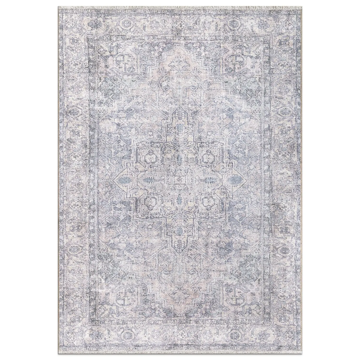 World Rug Gallery Distessed Medallion Machine Washable Area Rug