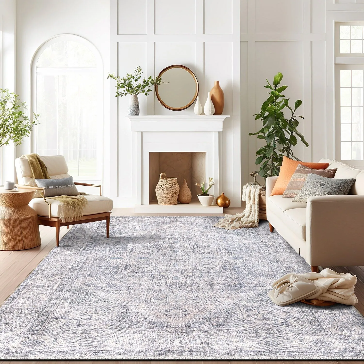 World Rug Gallery Distessed Medallion Machine Washable Area Rug