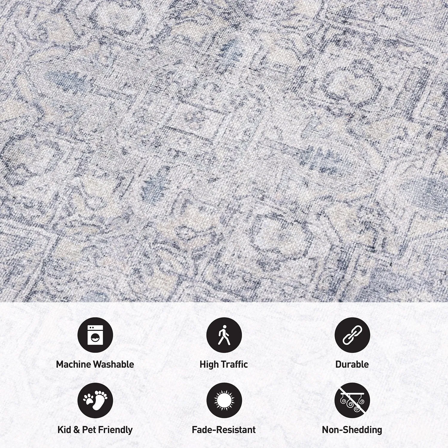 World Rug Gallery Distessed Medallion Machine Washable Area Rug