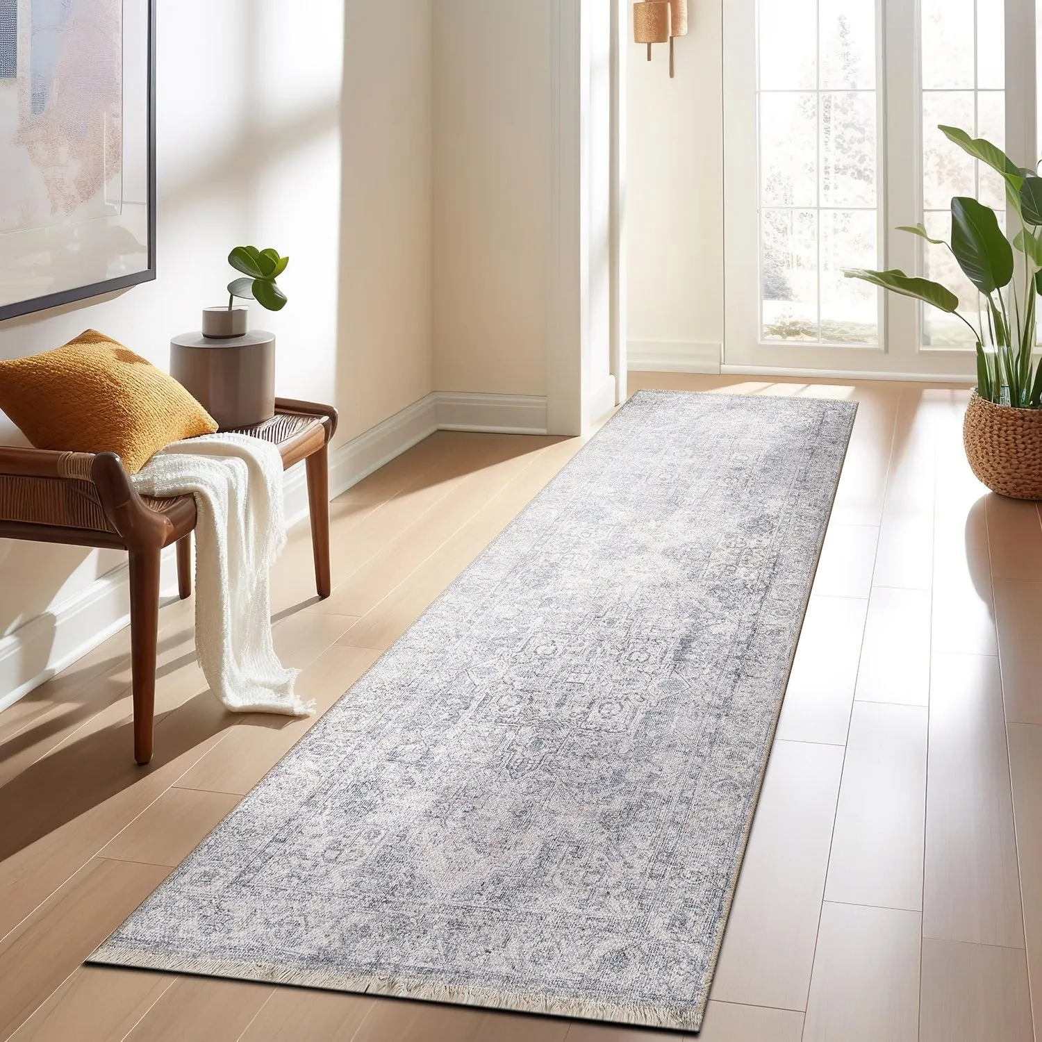 World Rug Gallery Distessed Medallion Machine Washable Area Rug
