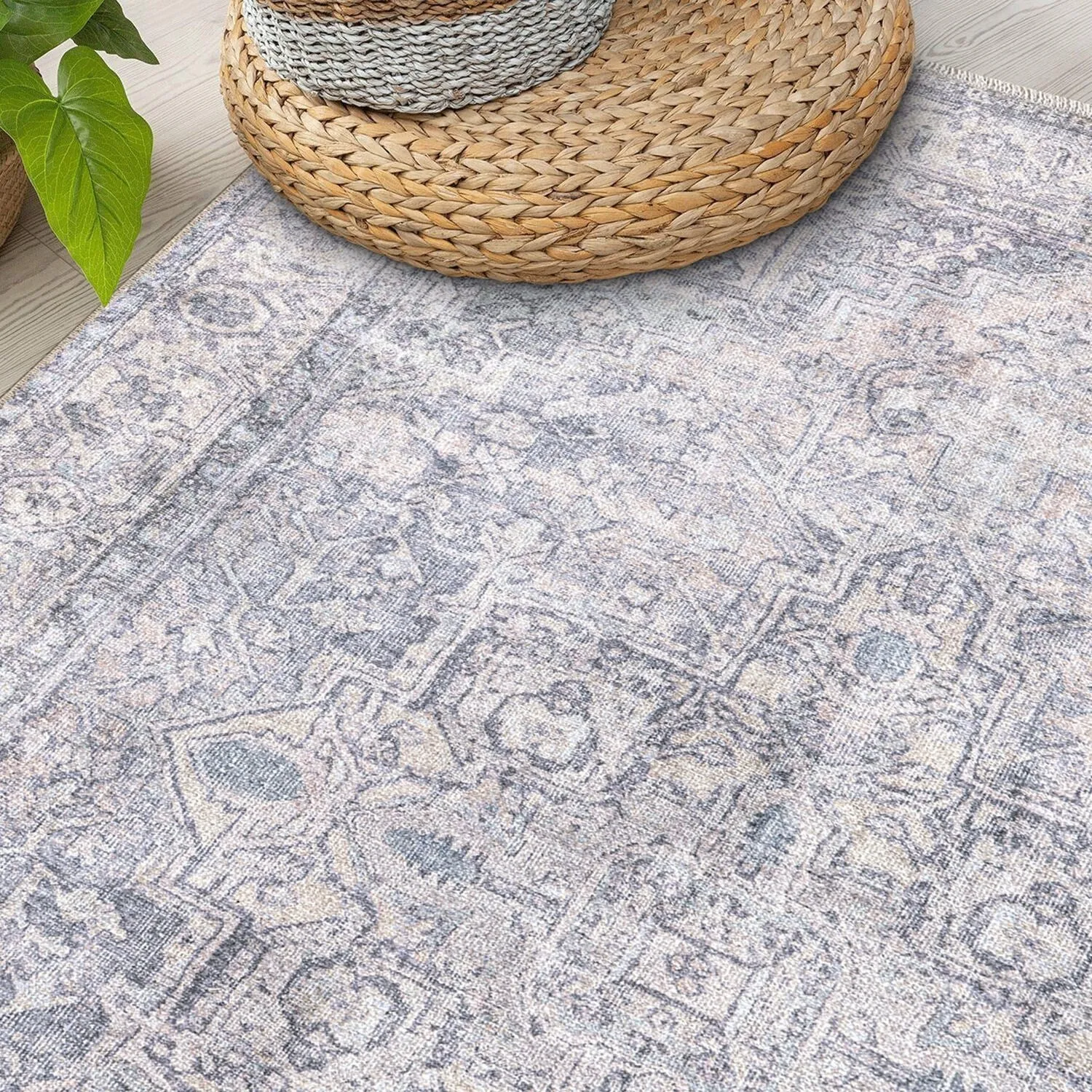 World Rug Gallery Distessed Medallion Machine Washable Area Rug