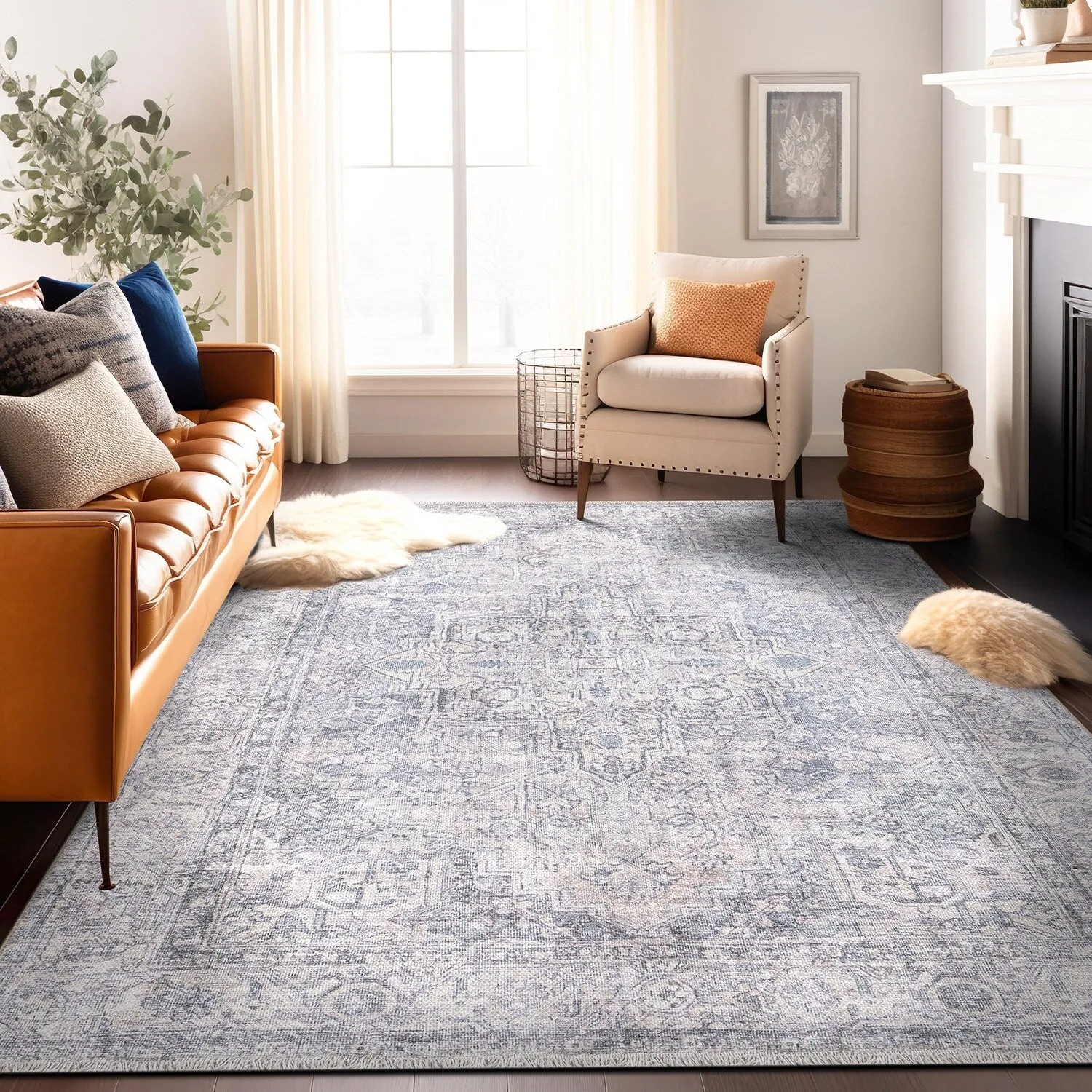 World Rug Gallery Distessed Medallion Machine Washable Area Rug