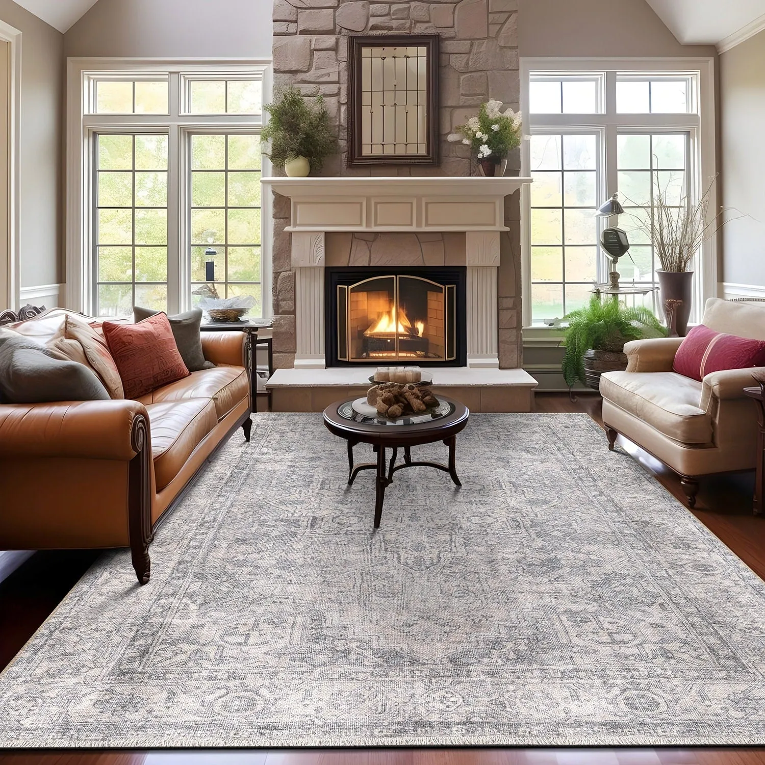 World Rug Gallery Distessed Medallion Machine Washable Area Rug