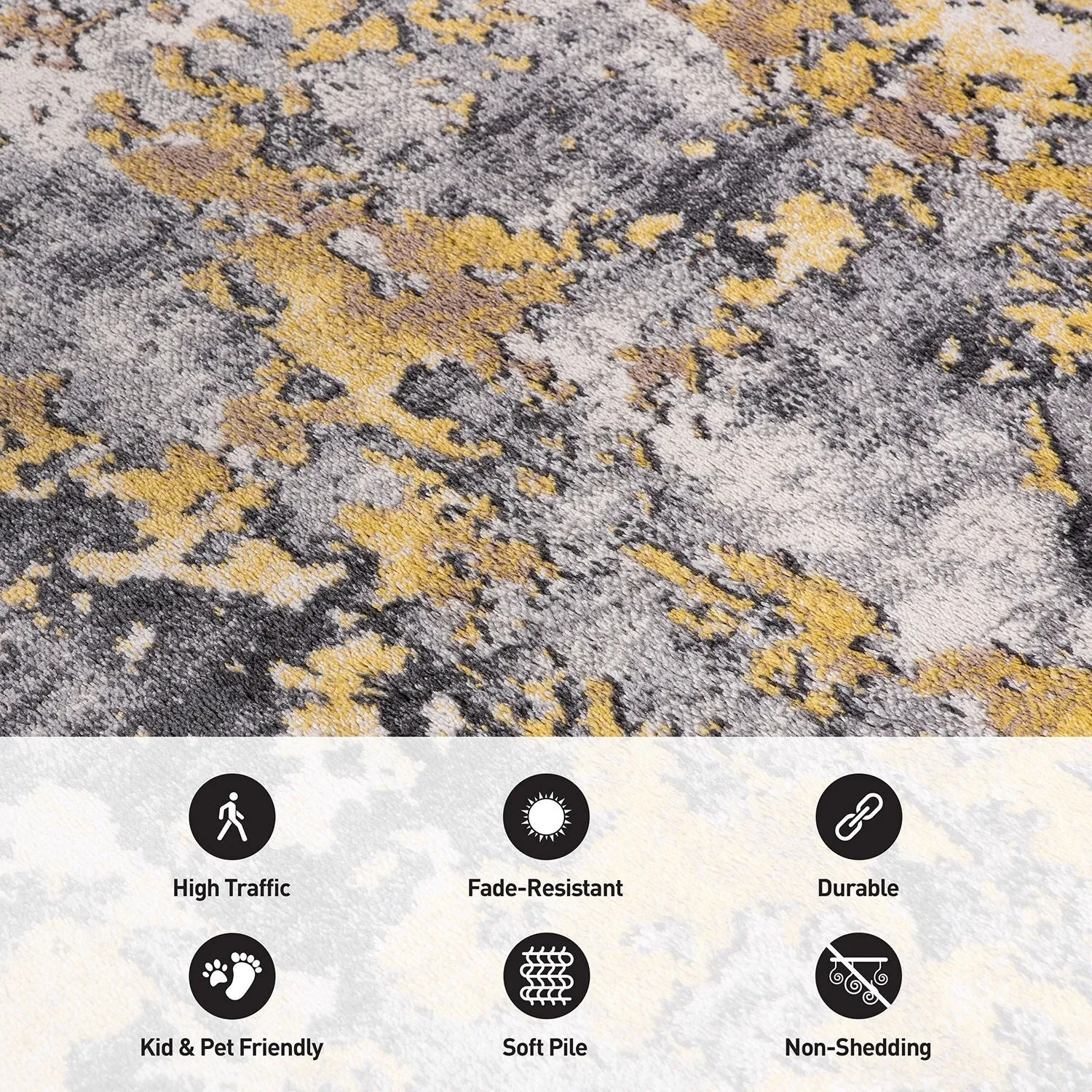 World Rug Gallery Distressed Abstract Watercolor Yellow Area Rug