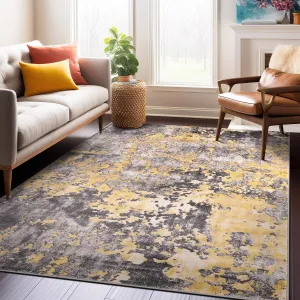 World Rug Gallery Distressed Abstract Watercolor Yellow Area Rug