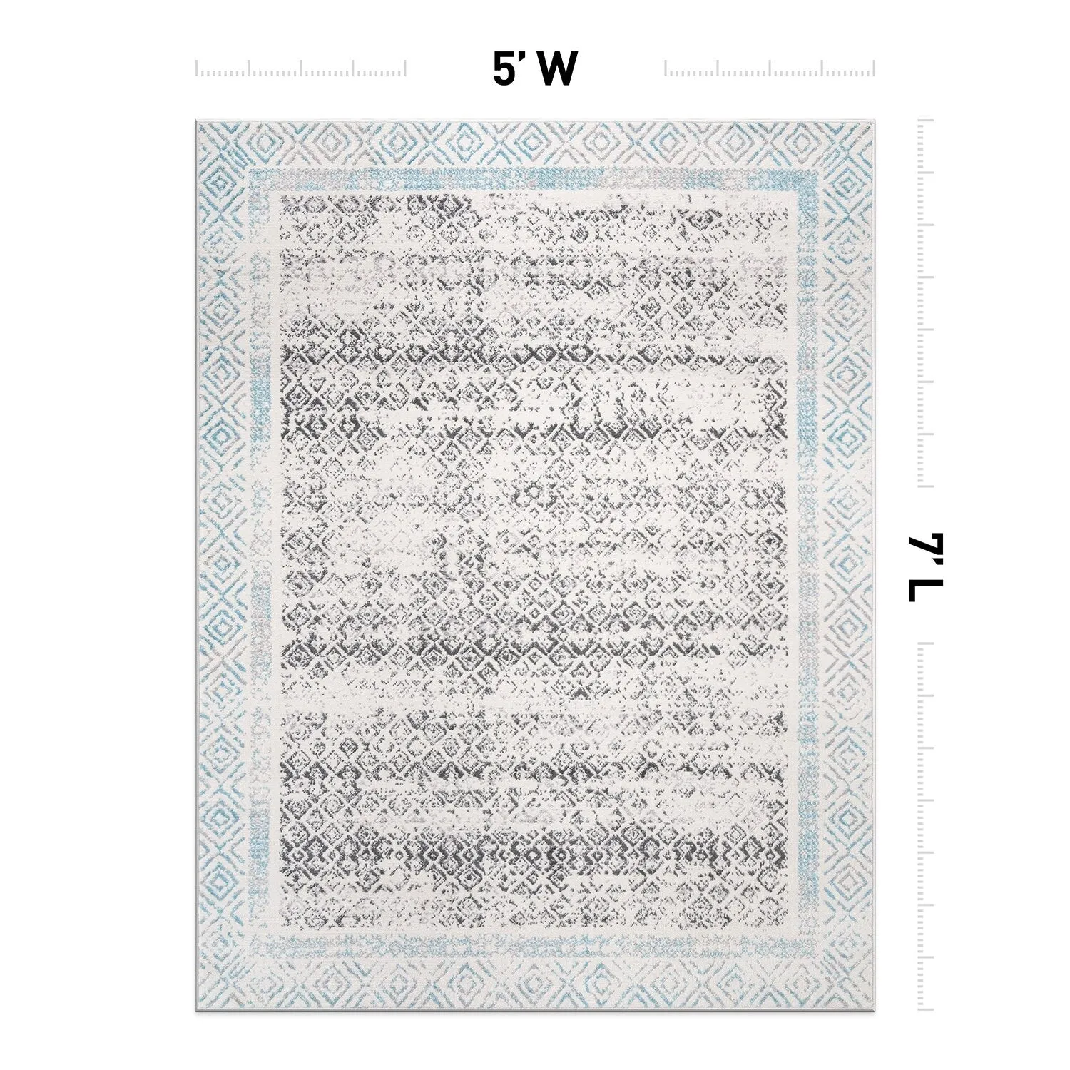 World Rug Gallery Distressed Bohemian Border Area Rug