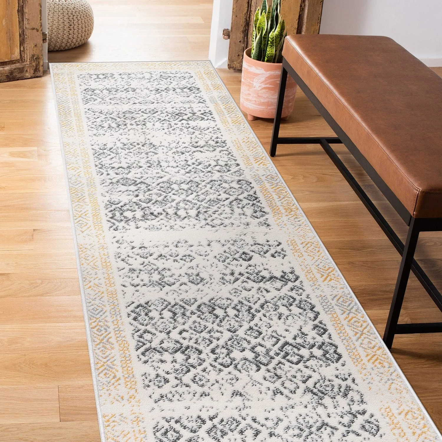 World Rug Gallery Distressed Bohemian Border Area Rug
