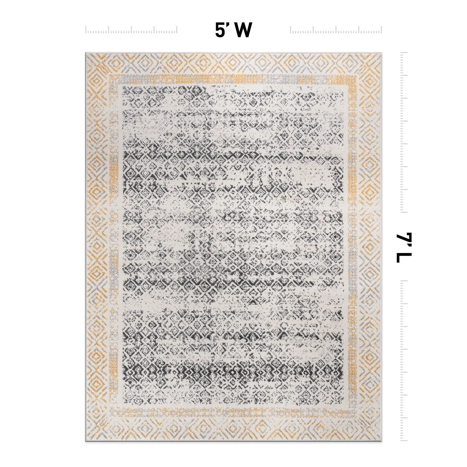 World Rug Gallery Distressed Bohemian Border Area Rug