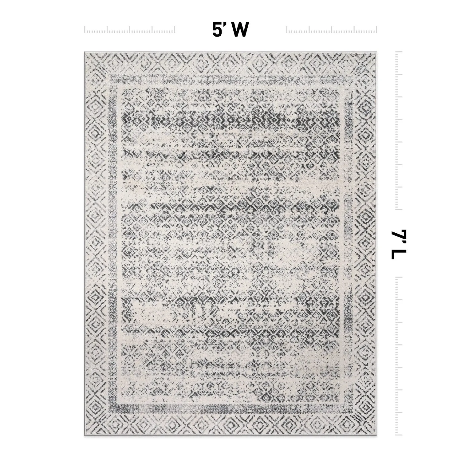 World Rug Gallery Distressed Bohemian Border Area Rug