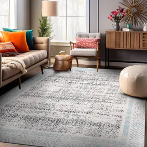 World Rug Gallery Distressed Bohemian Border Area Rug