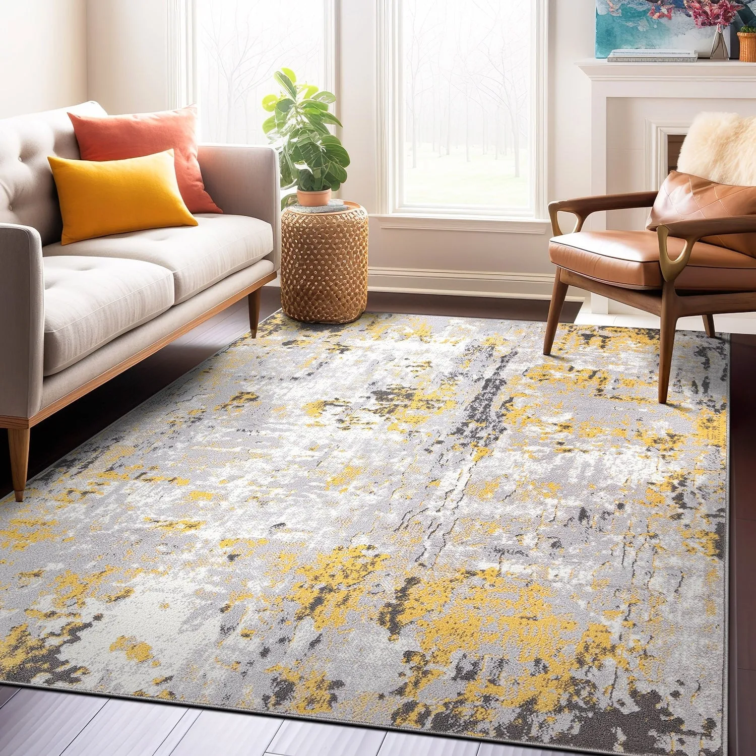 World Rug Gallery Distressed Modern Abstract Area Rug