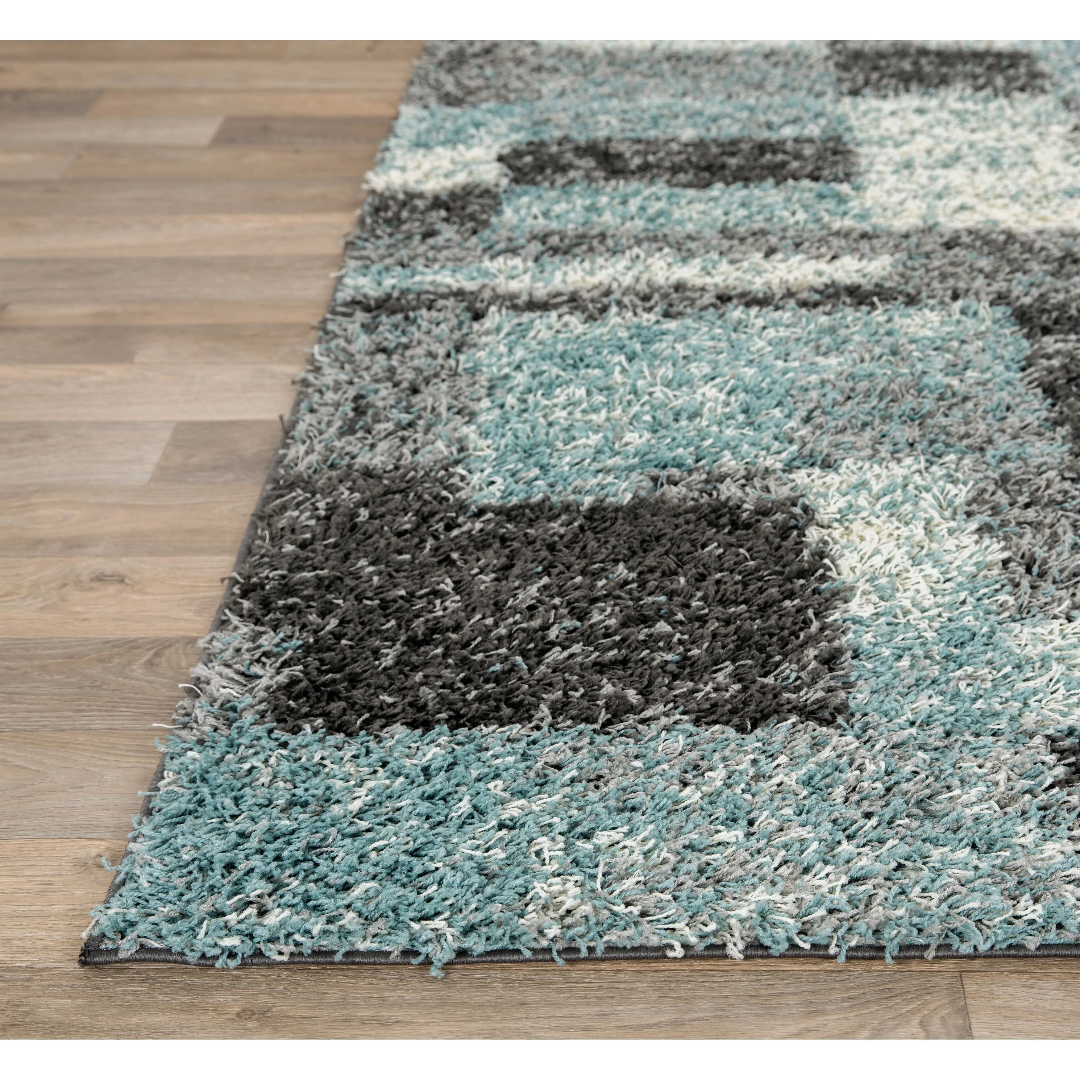 World Rug Gallery Distressed Modern Boxes Plush Shag Area Rug