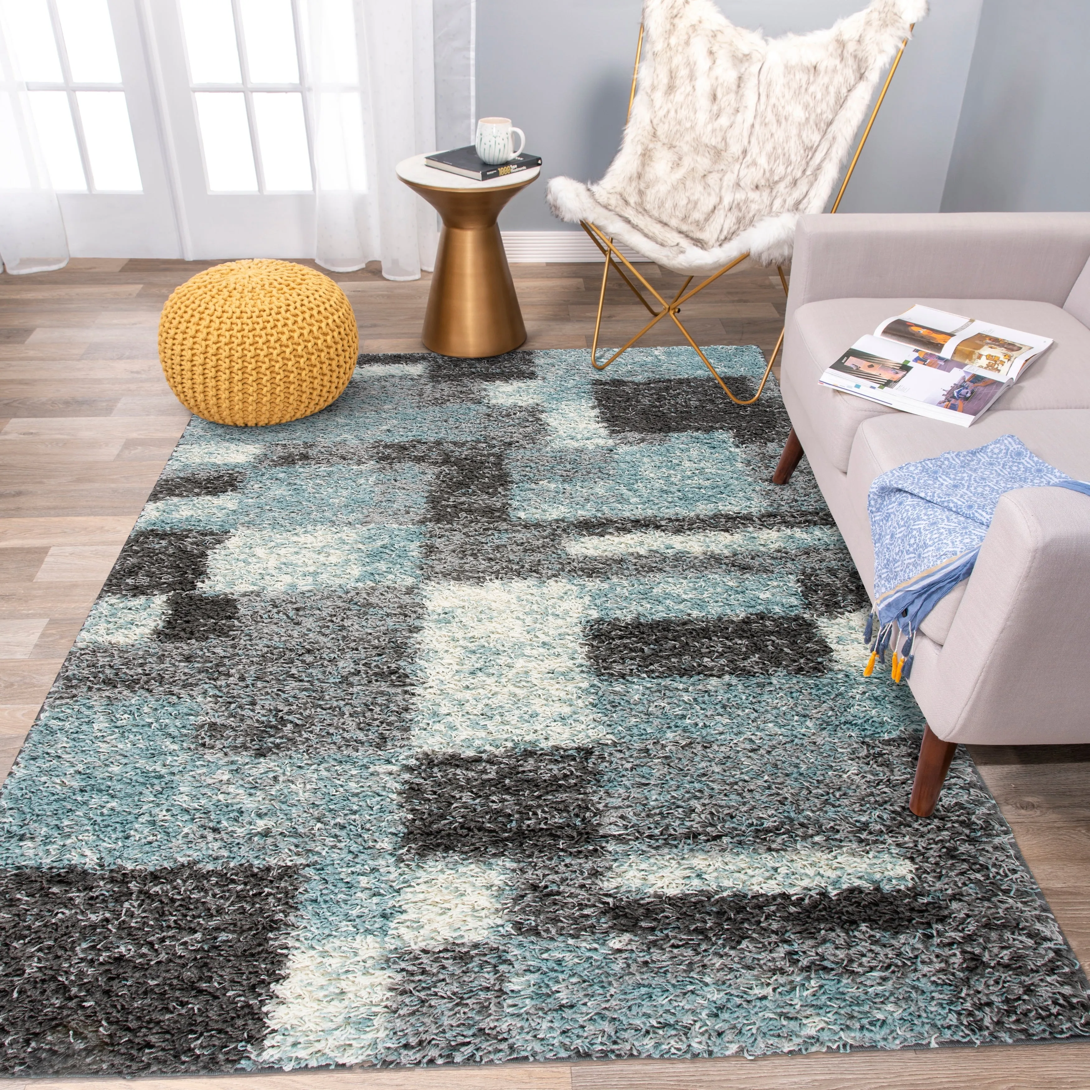 World Rug Gallery Distressed Modern Boxes Plush Shag Area Rug