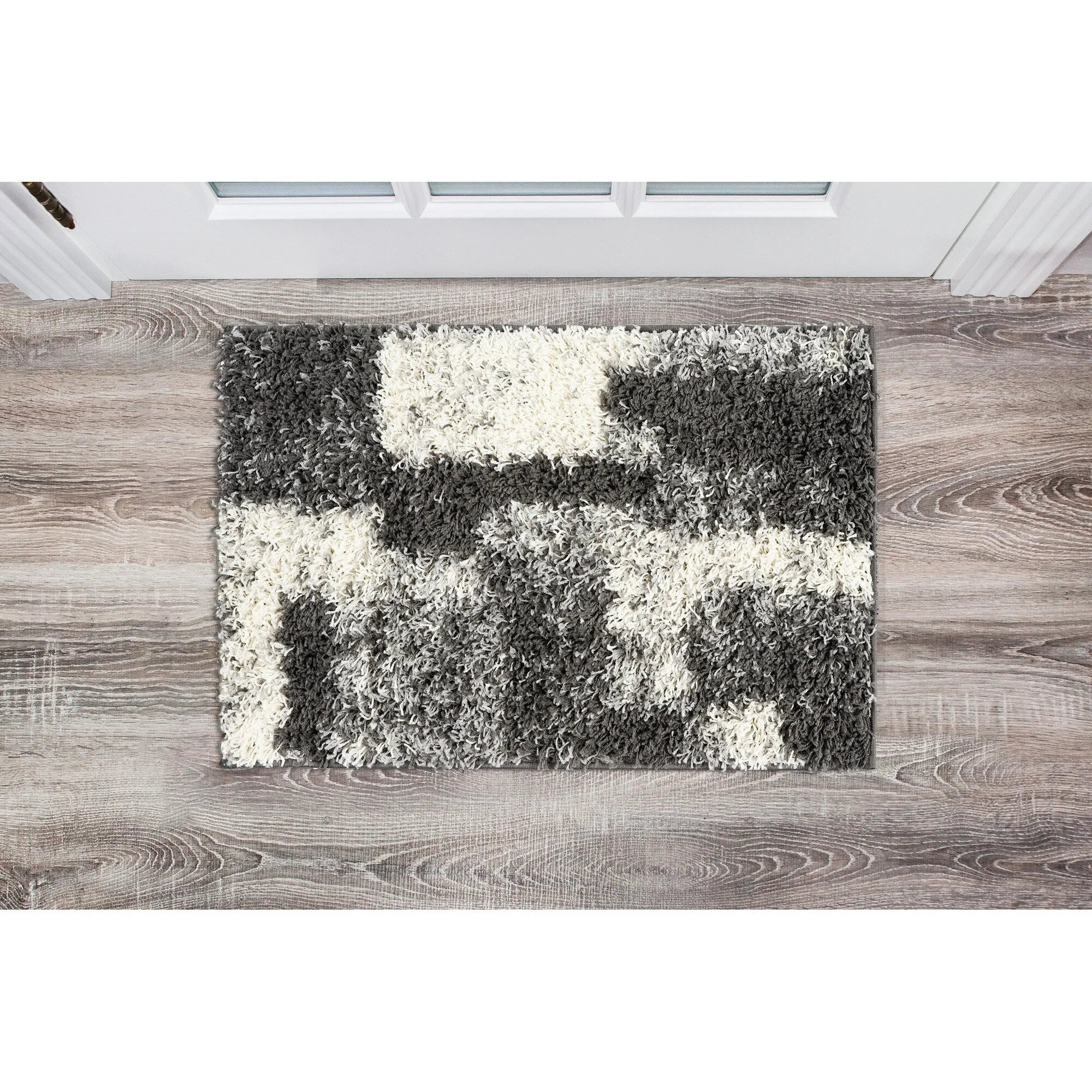 World Rug Gallery Distressed Modern Boxes Plush Shag Area Rug