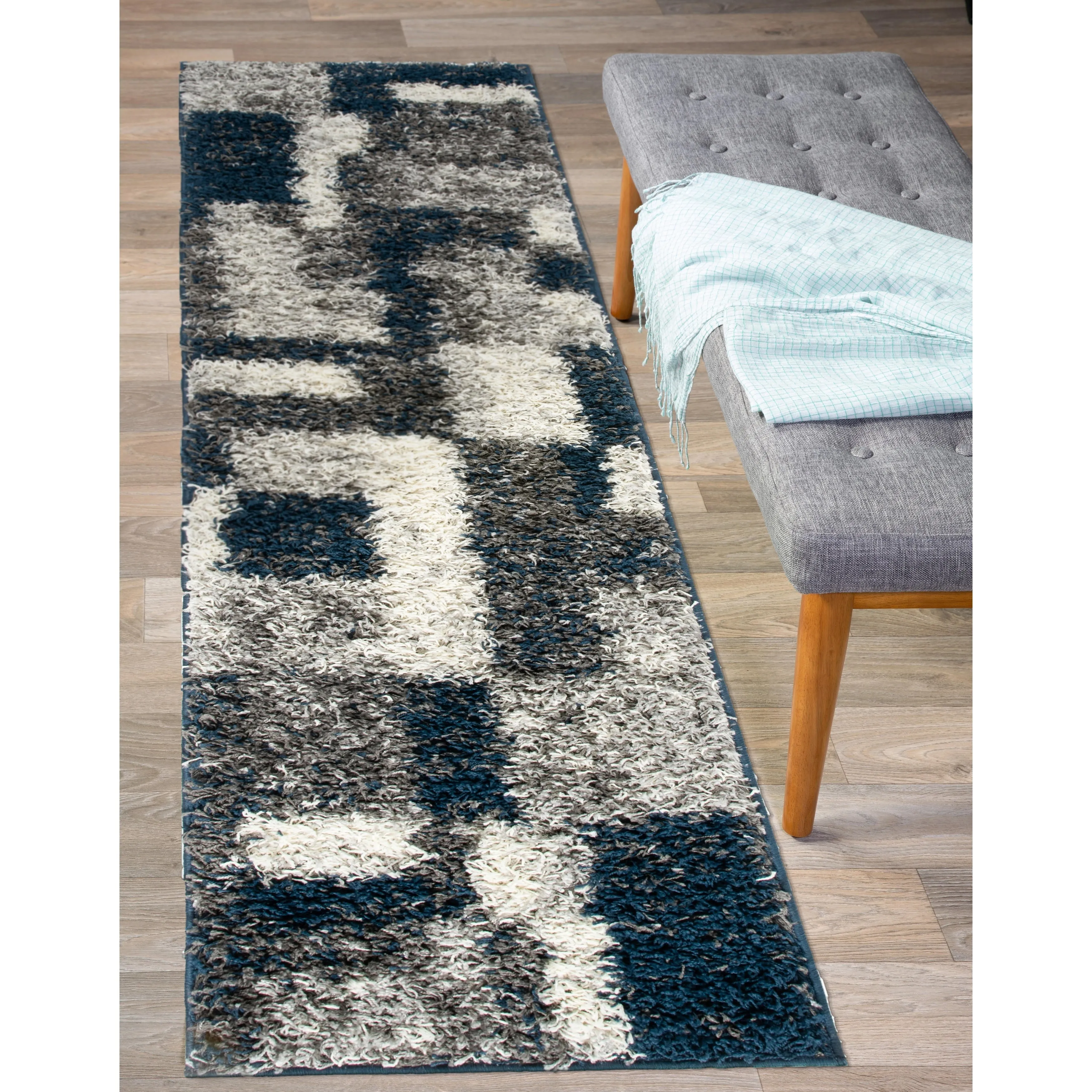 World Rug Gallery Distressed Modern Boxes Plush Shag Area Rug