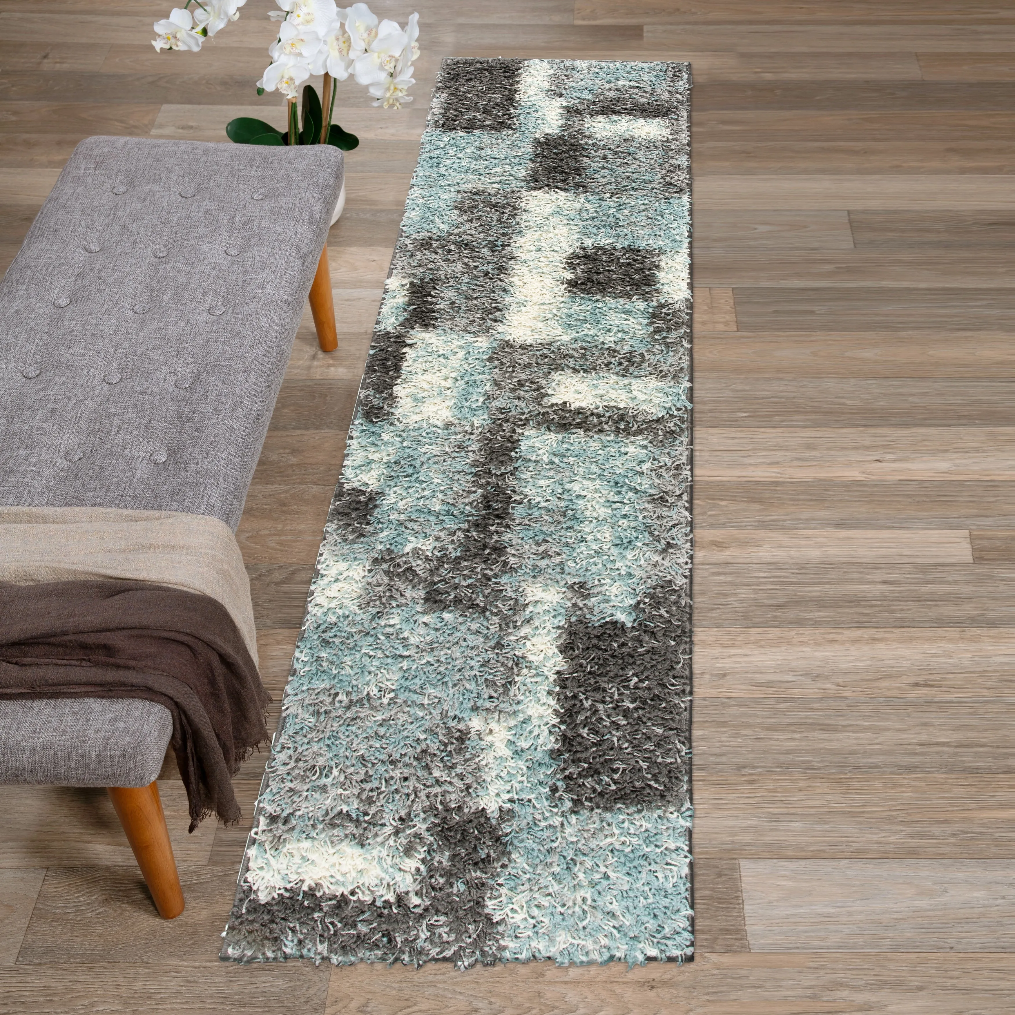 World Rug Gallery Distressed Modern Boxes Plush Shag Area Rug