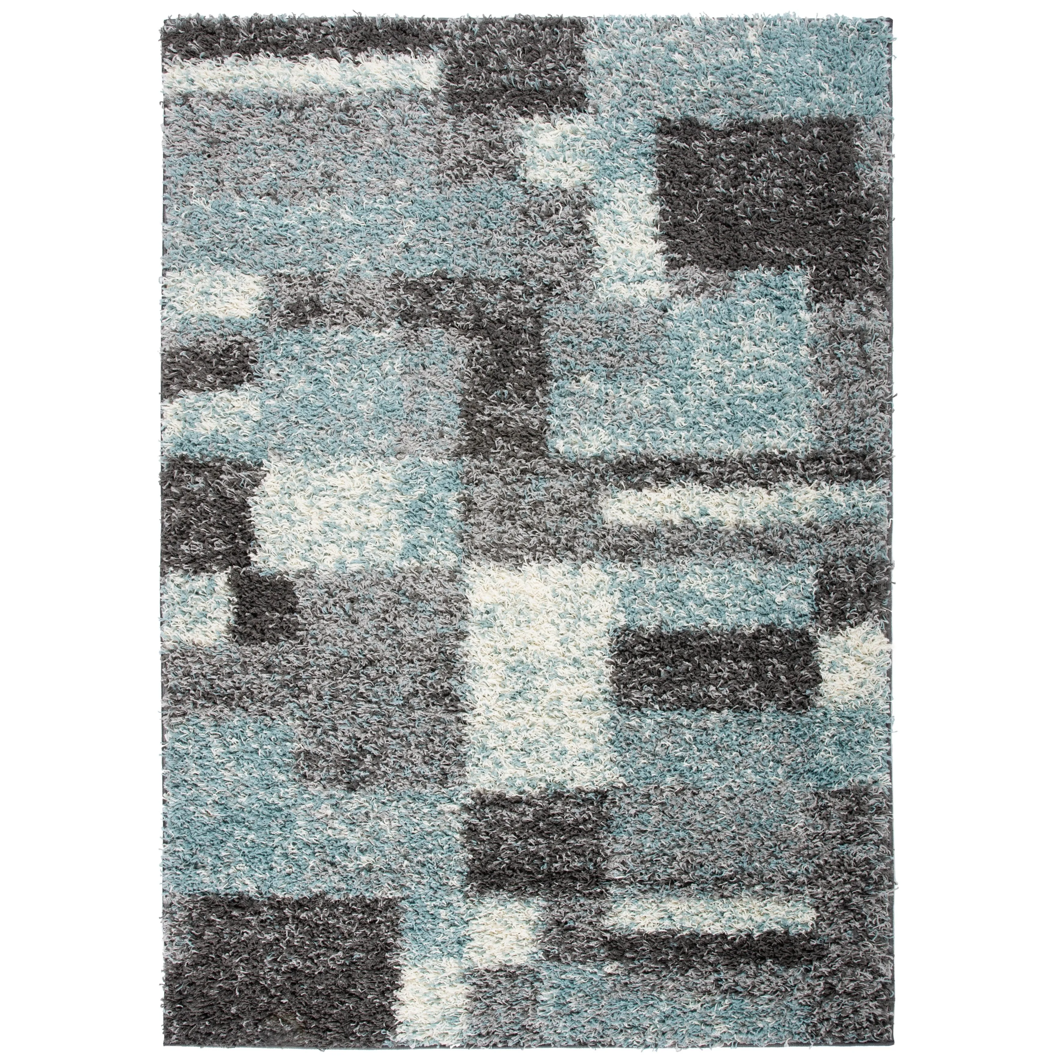 World Rug Gallery Distressed Modern Boxes Plush Shag Area Rug