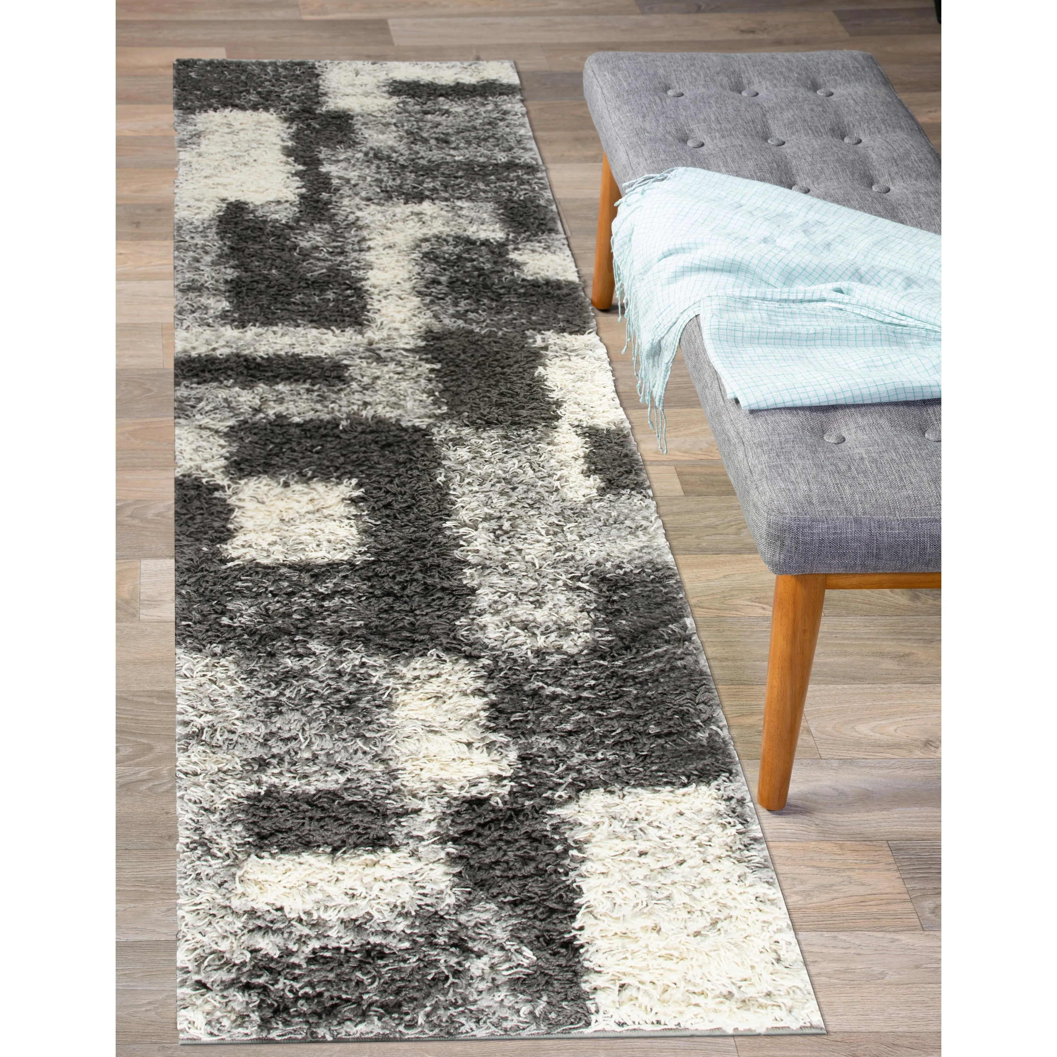 World Rug Gallery Distressed Modern Boxes Plush Shag Area Rug