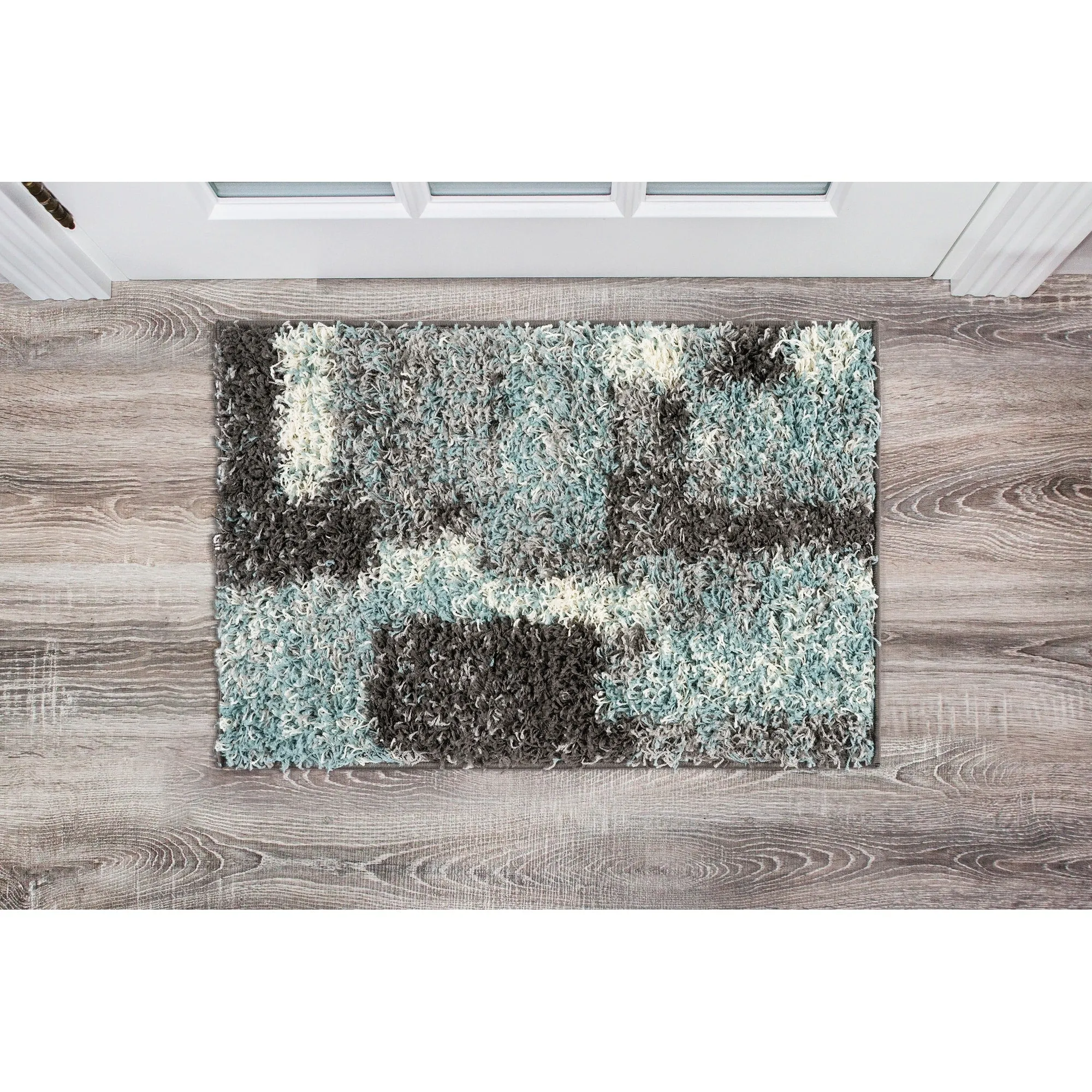 World Rug Gallery Distressed Modern Boxes Plush Shag Area Rug