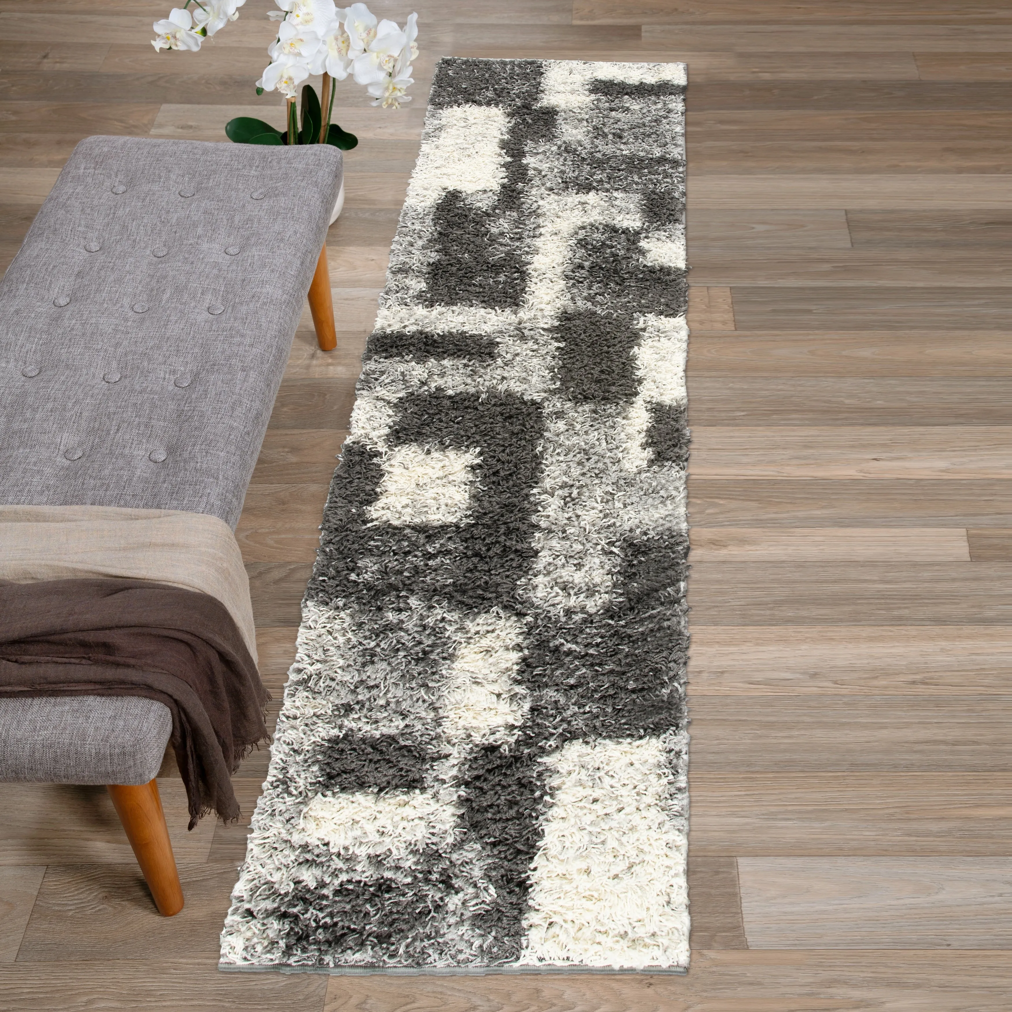 World Rug Gallery Distressed Modern Boxes Plush Shag Area Rug