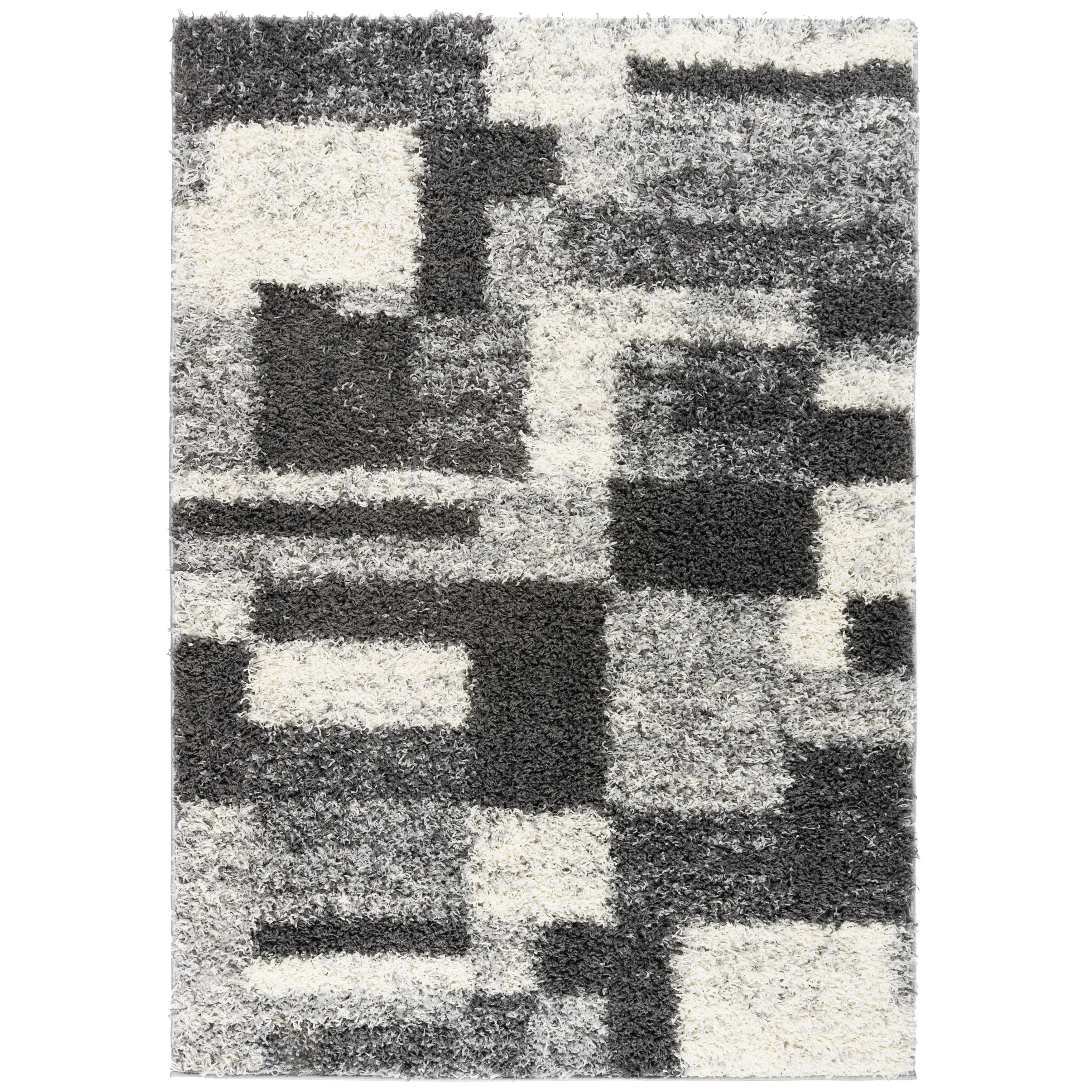 World Rug Gallery Distressed Modern Boxes Plush Shag Area Rug