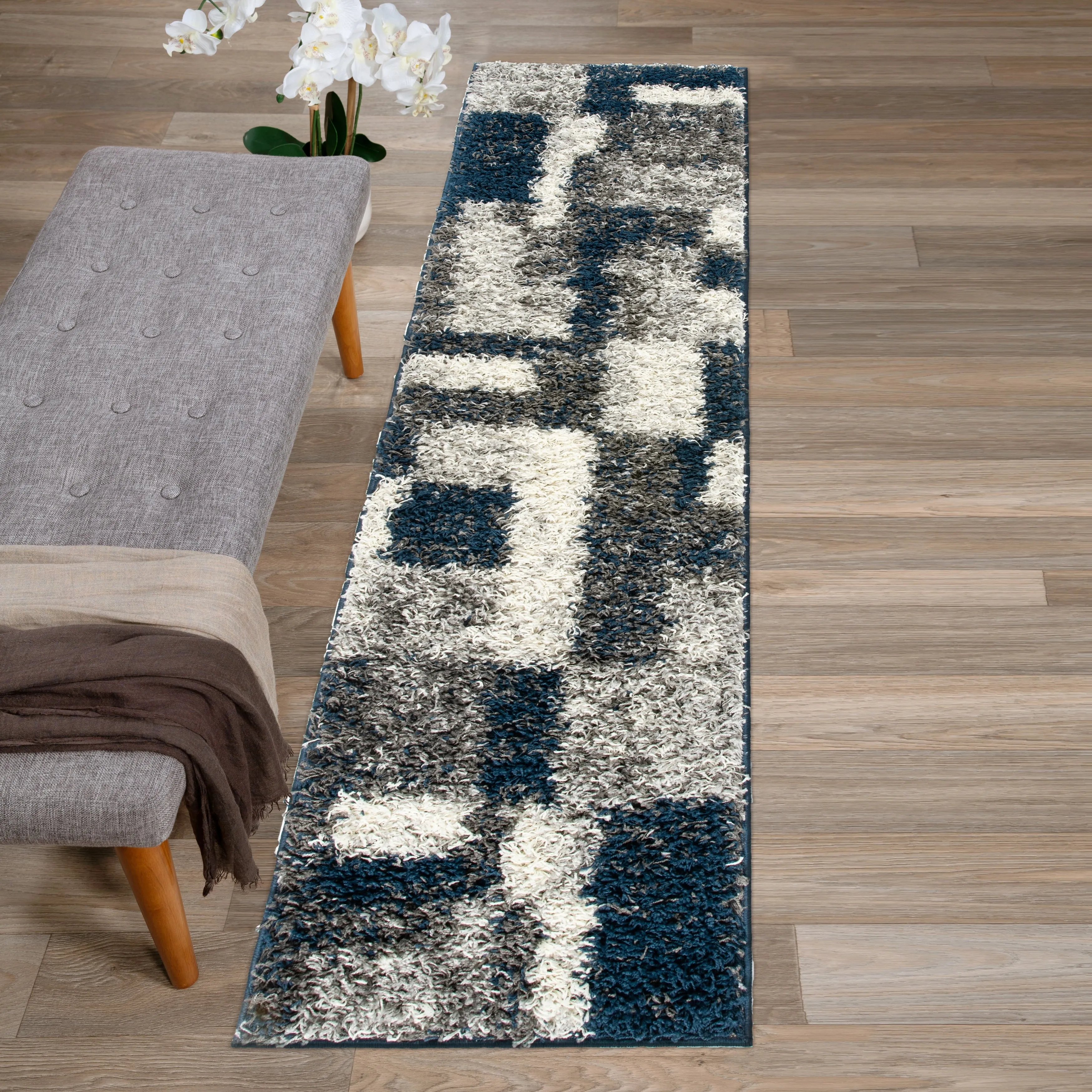 World Rug Gallery Distressed Modern Boxes Plush Shag Area Rug