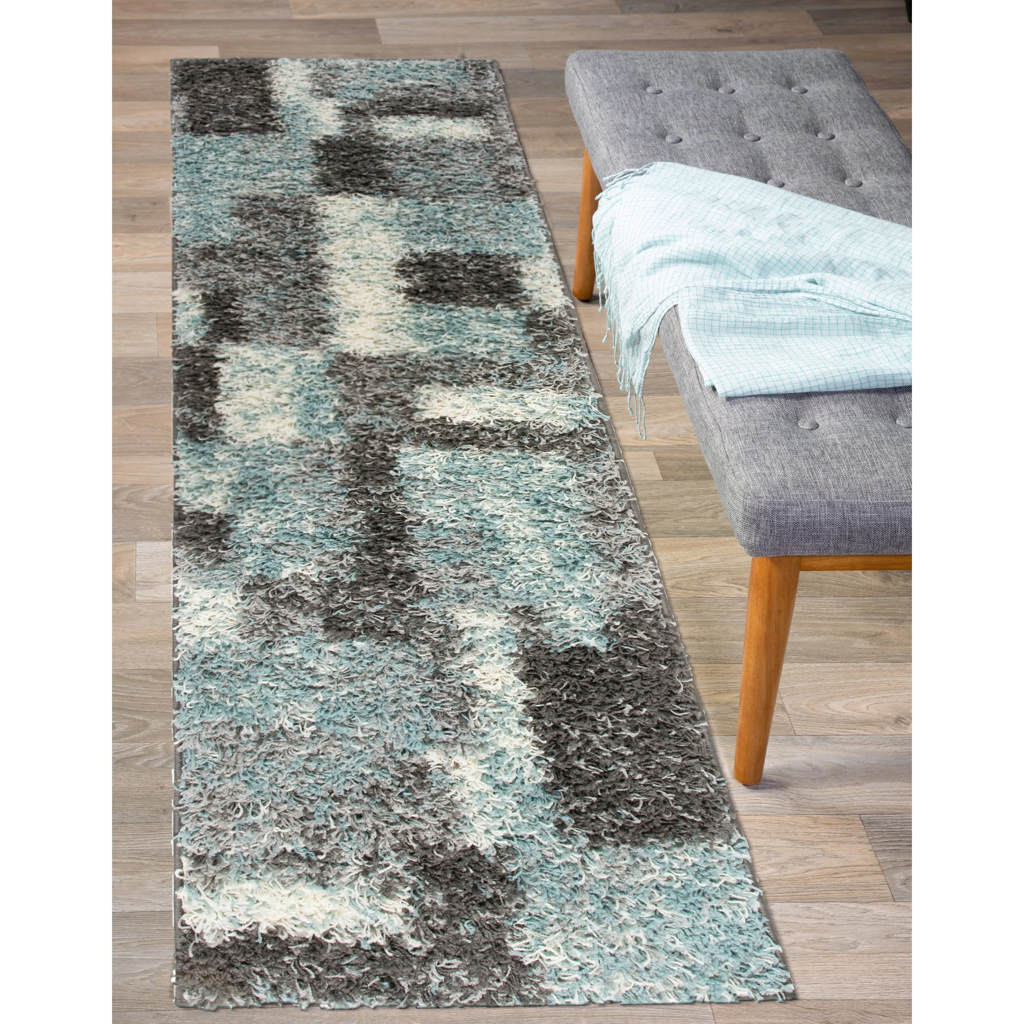 World Rug Gallery Distressed Modern Boxes Plush Shag Area Rug