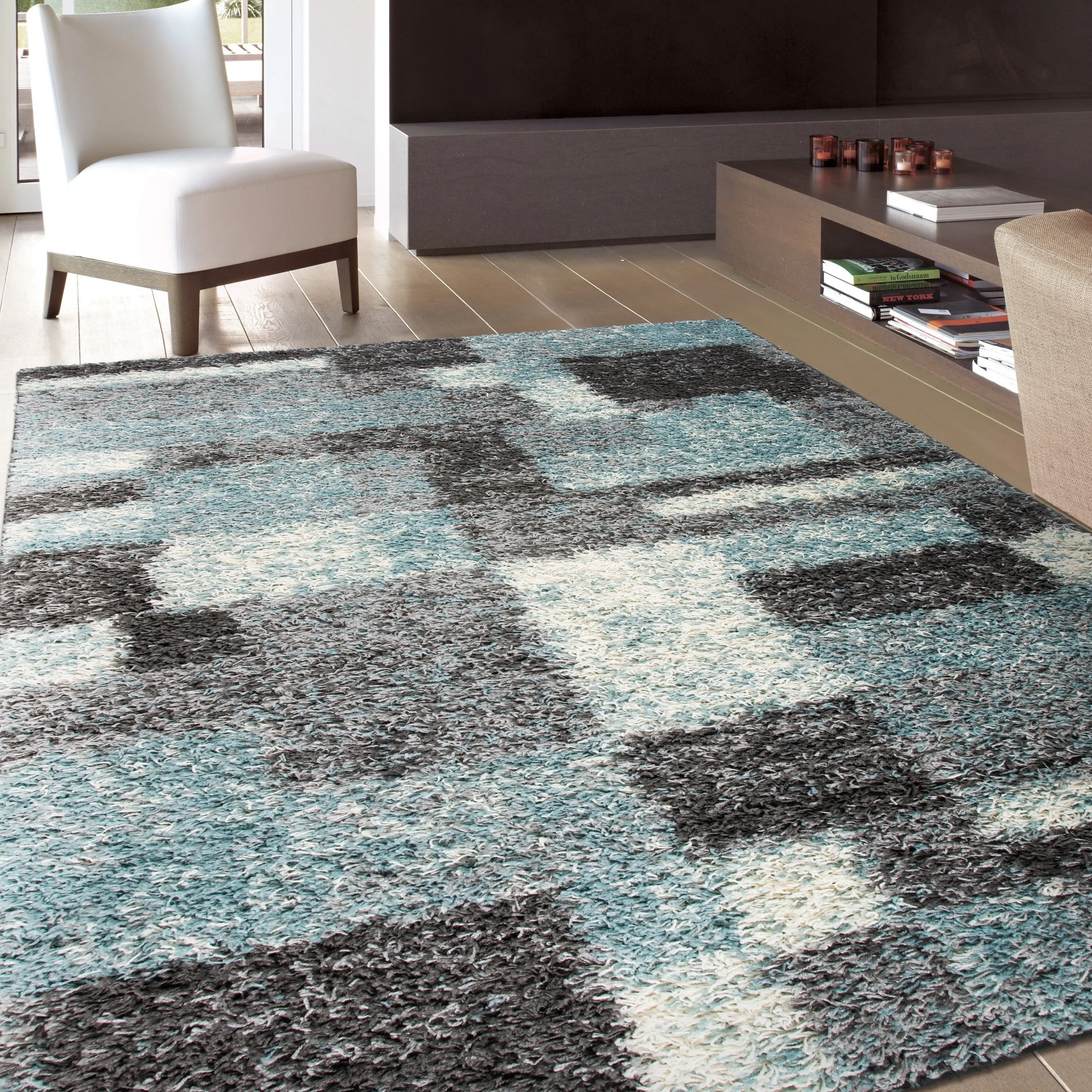 World Rug Gallery Distressed Modern Boxes Plush Shag Area Rug