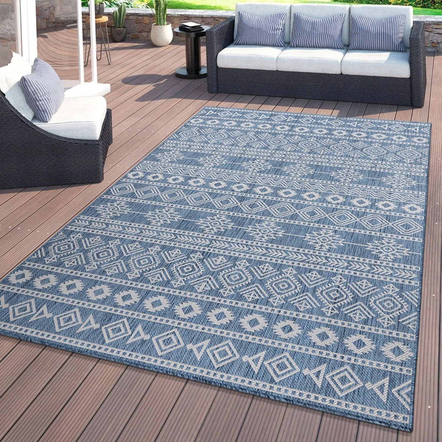 World Rug Gallery Geometric Boho Textured Flat Weave Indoor/Outdoor Area Rug