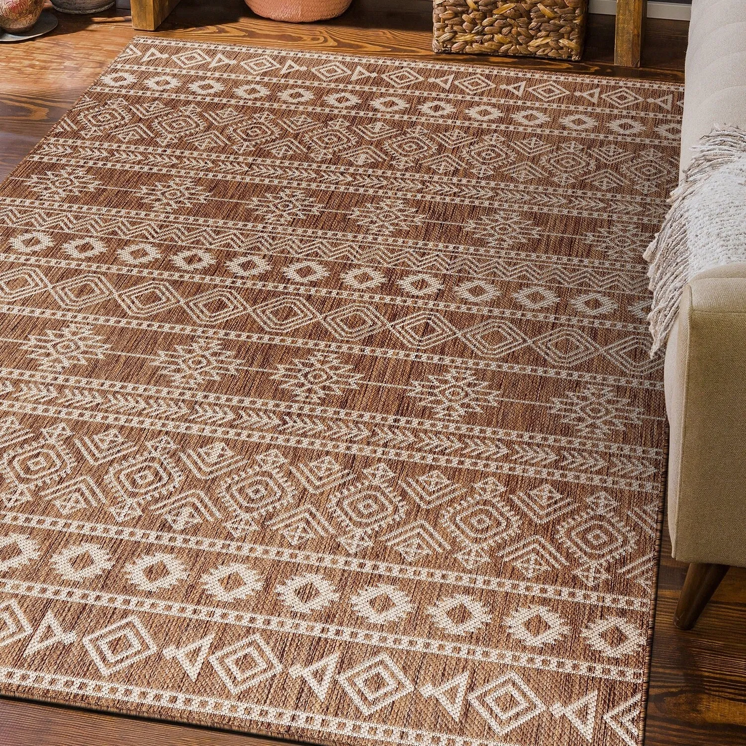 World Rug Gallery Geometric Boho Textured Flat Weave Indoor/Outdoor Area Rug
