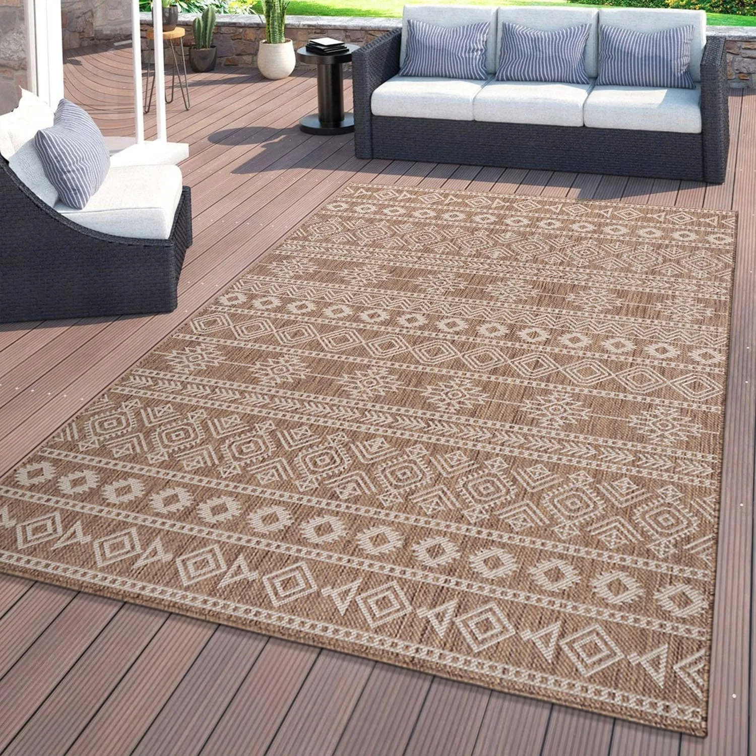 World Rug Gallery Geometric Boho Textured Flat Weave Indoor/Outdoor Area Rug