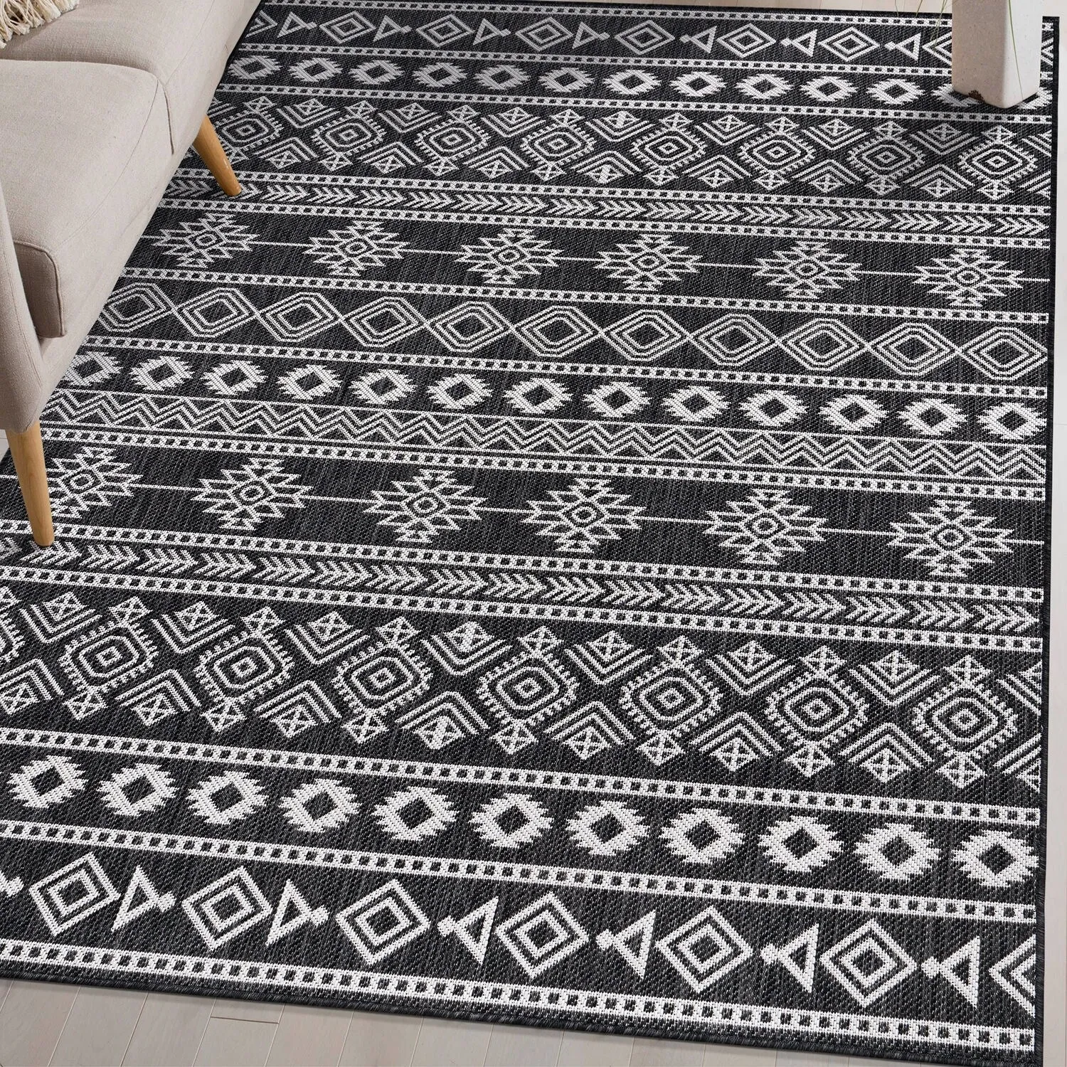 World Rug Gallery Geometric Boho Textured Flat Weave Indoor/Outdoor Area Rug