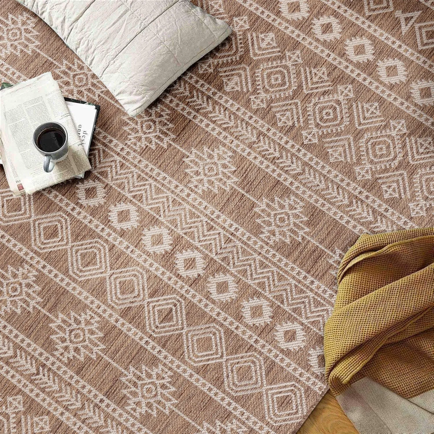 World Rug Gallery Geometric Boho Textured Flat Weave Indoor/Outdoor Area Rug