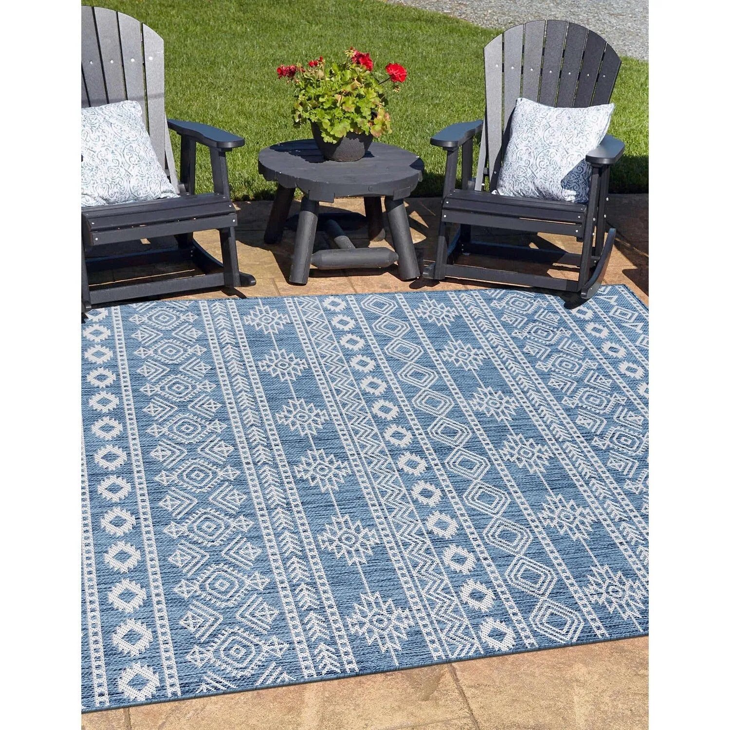 World Rug Gallery Geometric Boho Textured Flat Weave Indoor/Outdoor Area Rug