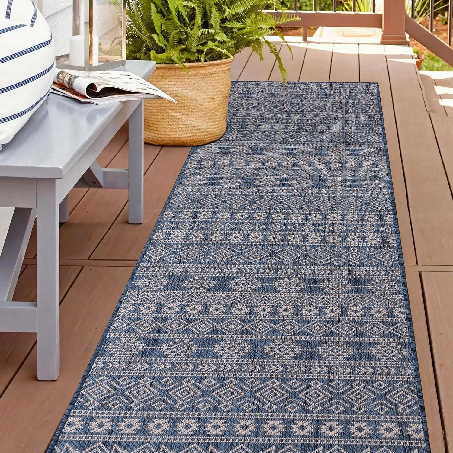 World Rug Gallery Geometric Boho Textured Flat Weave Indoor/Outdoor Area Rug