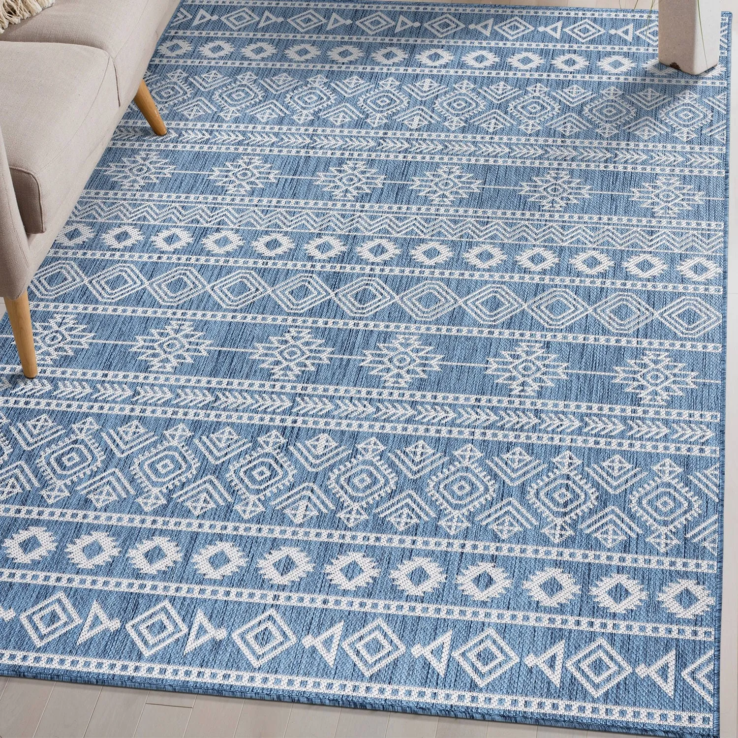 World Rug Gallery Geometric Boho Textured Flat Weave Indoor/Outdoor Area Rug