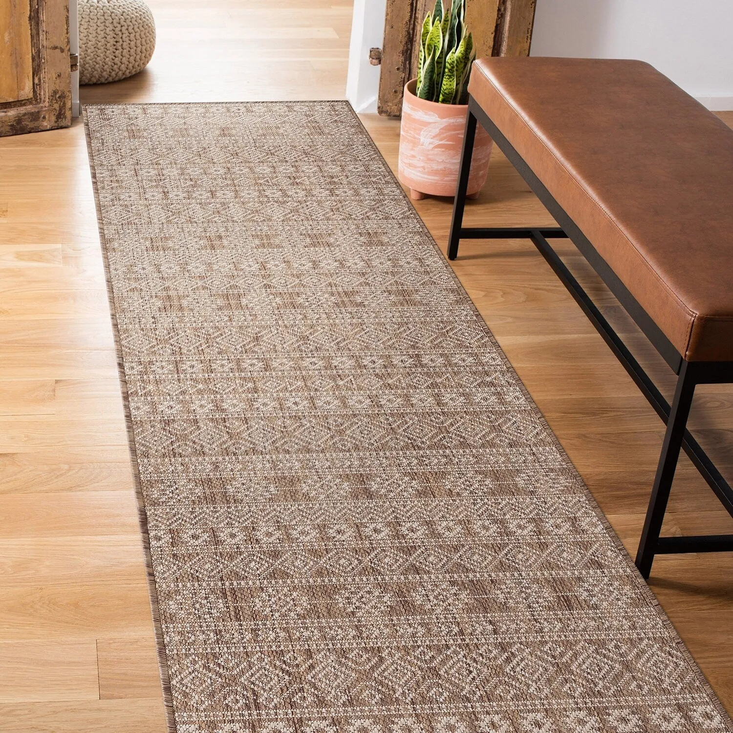 World Rug Gallery Geometric Boho Textured Flat Weave Indoor/Outdoor Area Rug