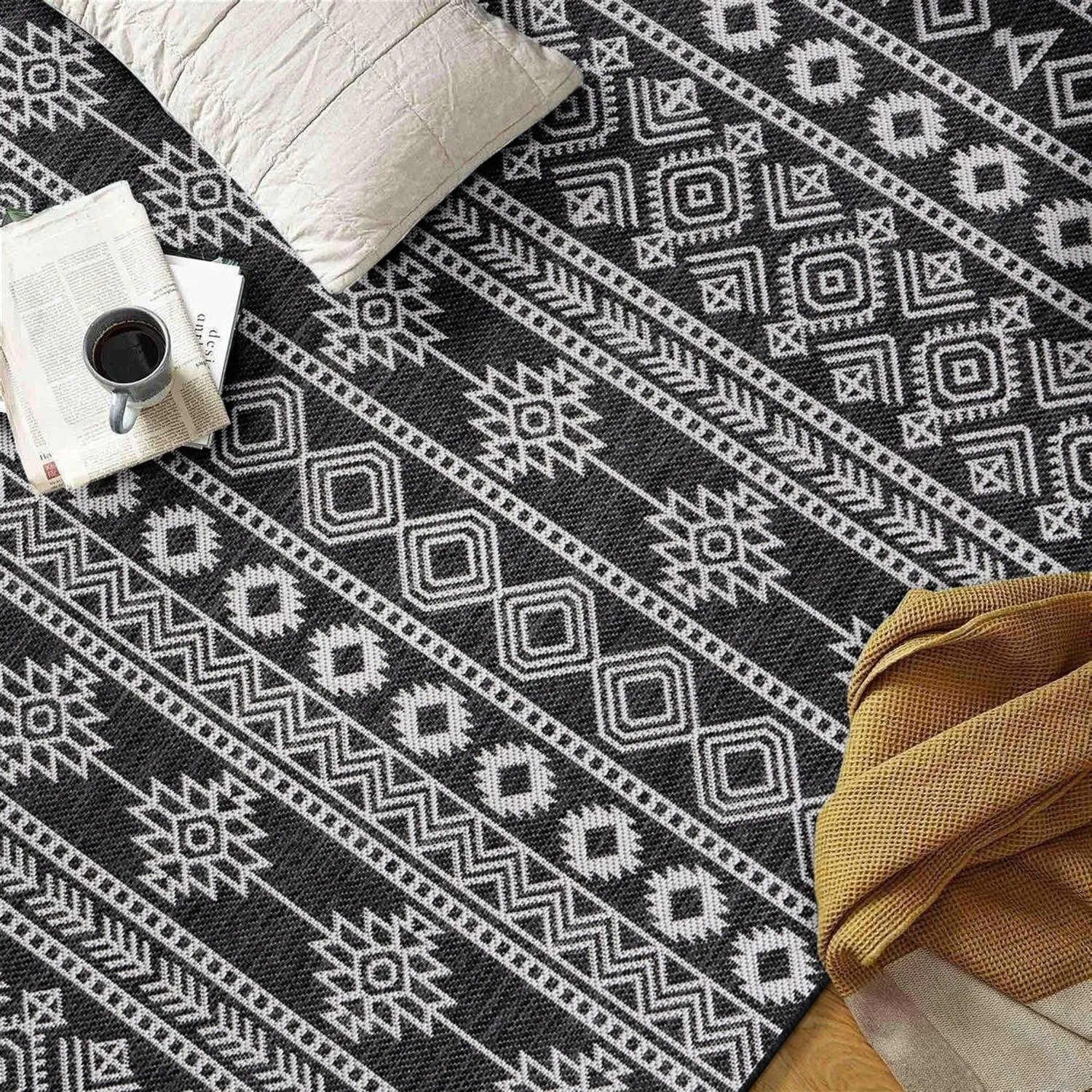 World Rug Gallery Geometric Boho Textured Flat Weave Indoor/Outdoor Area Rug