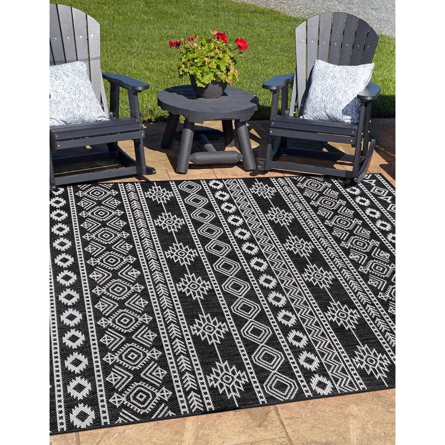 World Rug Gallery Geometric Boho Textured Flat Weave Indoor/Outdoor Area Rug