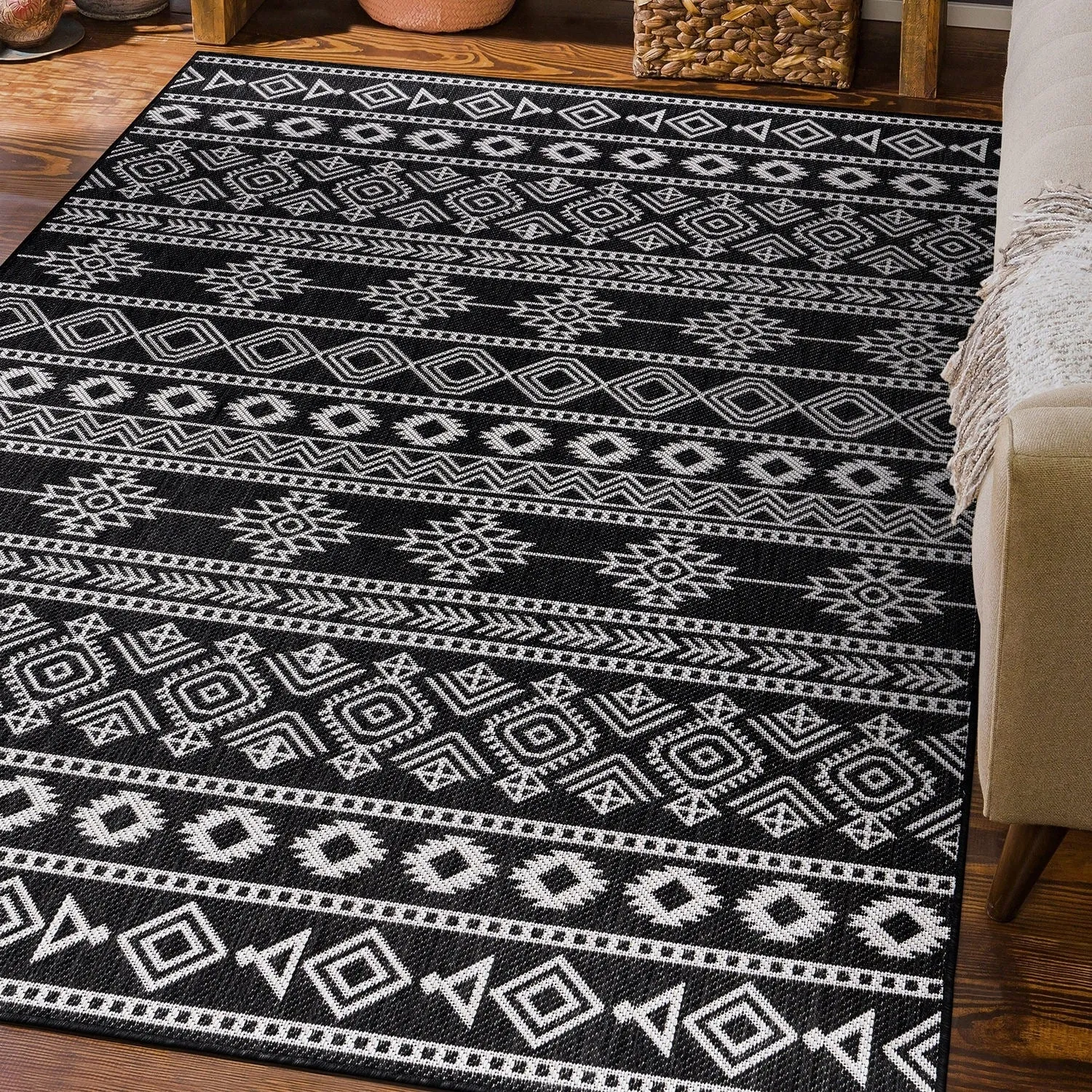 World Rug Gallery Geometric Boho Textured Flat Weave Indoor/Outdoor Area Rug