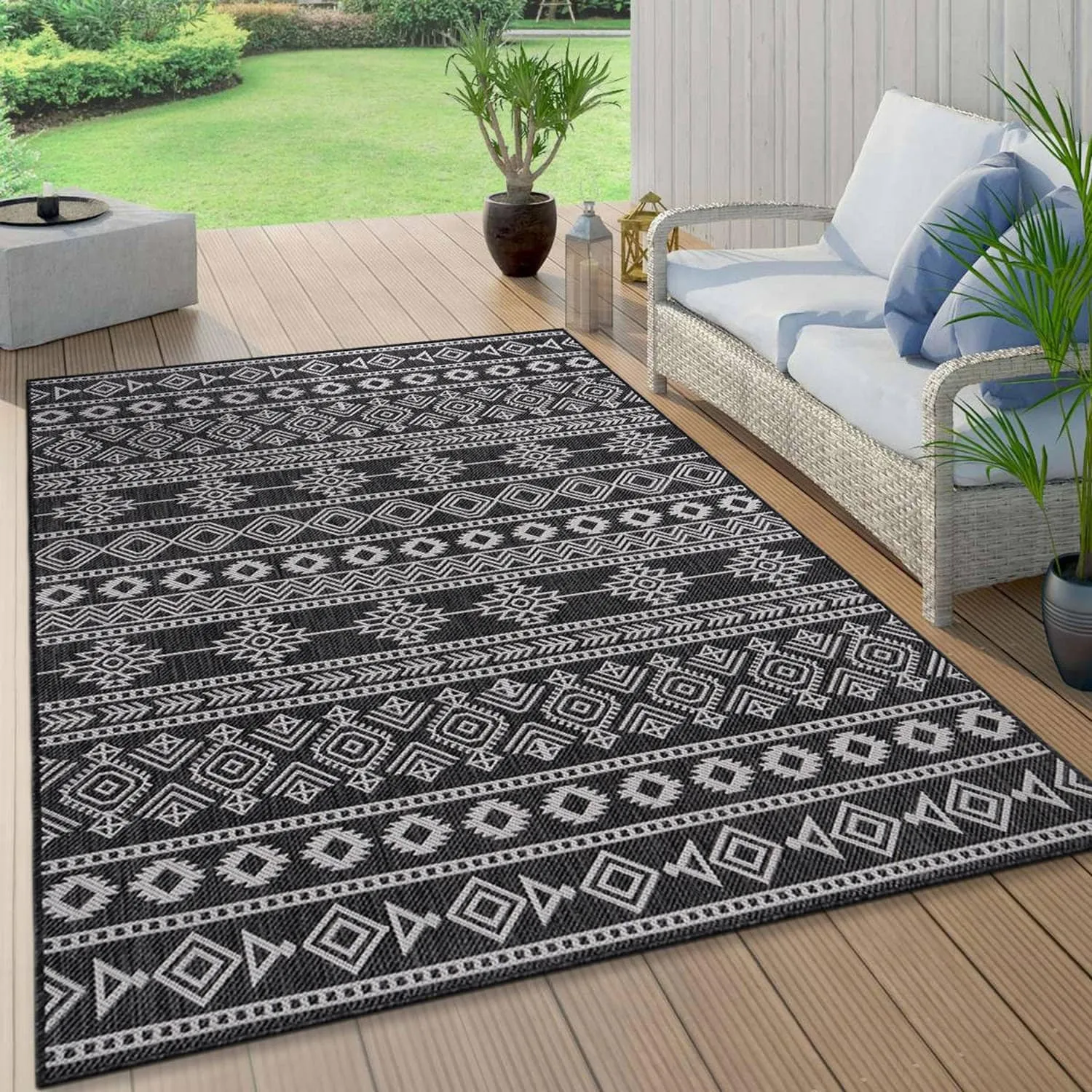 World Rug Gallery Geometric Boho Textured Flat Weave Indoor/Outdoor Area Rug