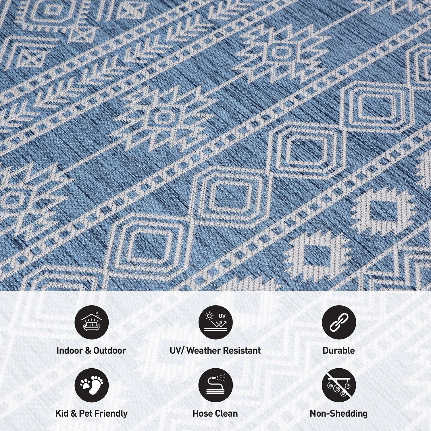 World Rug Gallery Geometric Boho Textured Flat Weave Indoor/Outdoor Area Rug